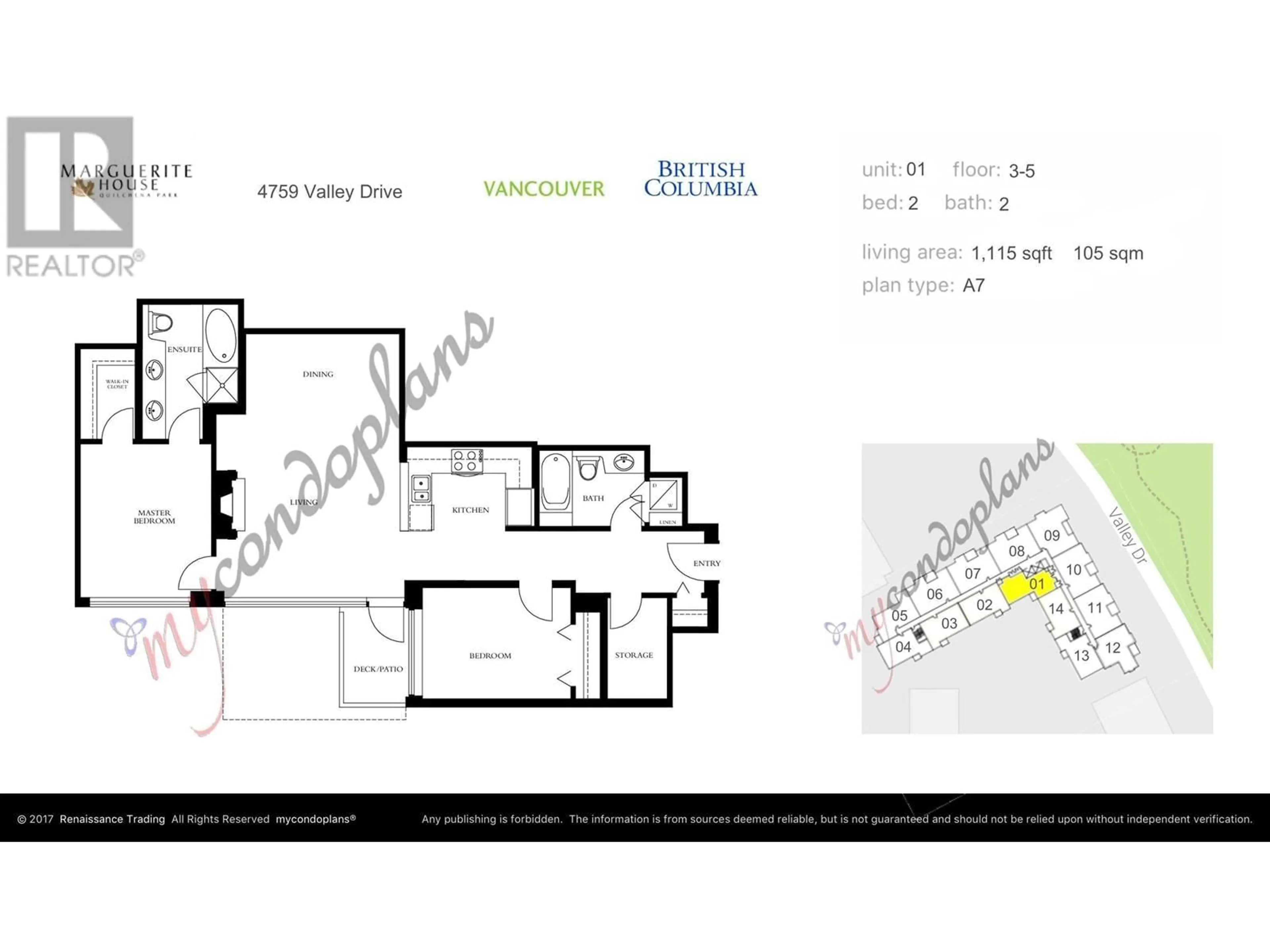 Floor plan for 401 4759 VALLEY DRIVE, Vancouver British Columbia V6J4B7