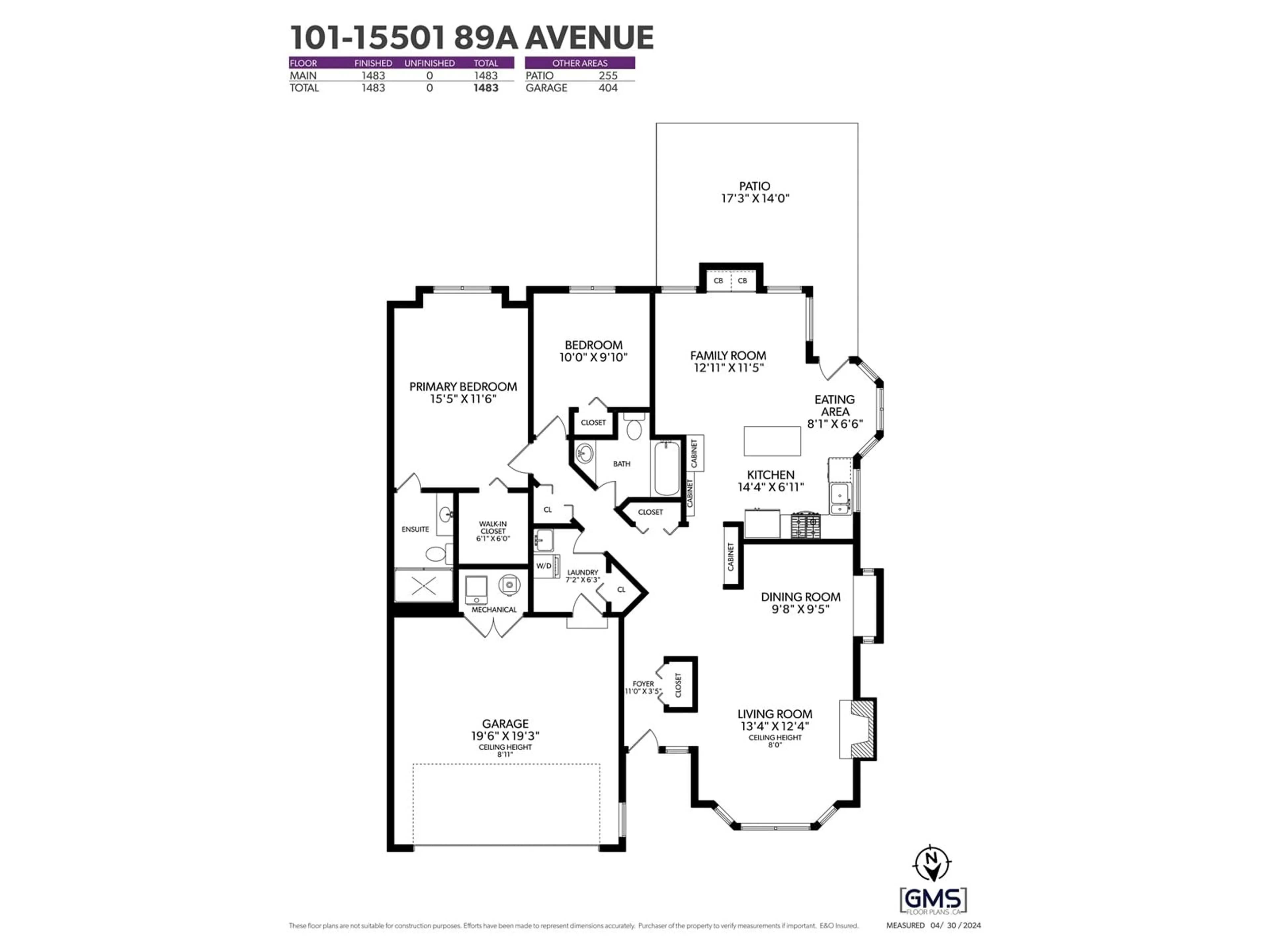 Floor plan for 101 15501 89A AVENUE, Surrey British Columbia V3R0Z5