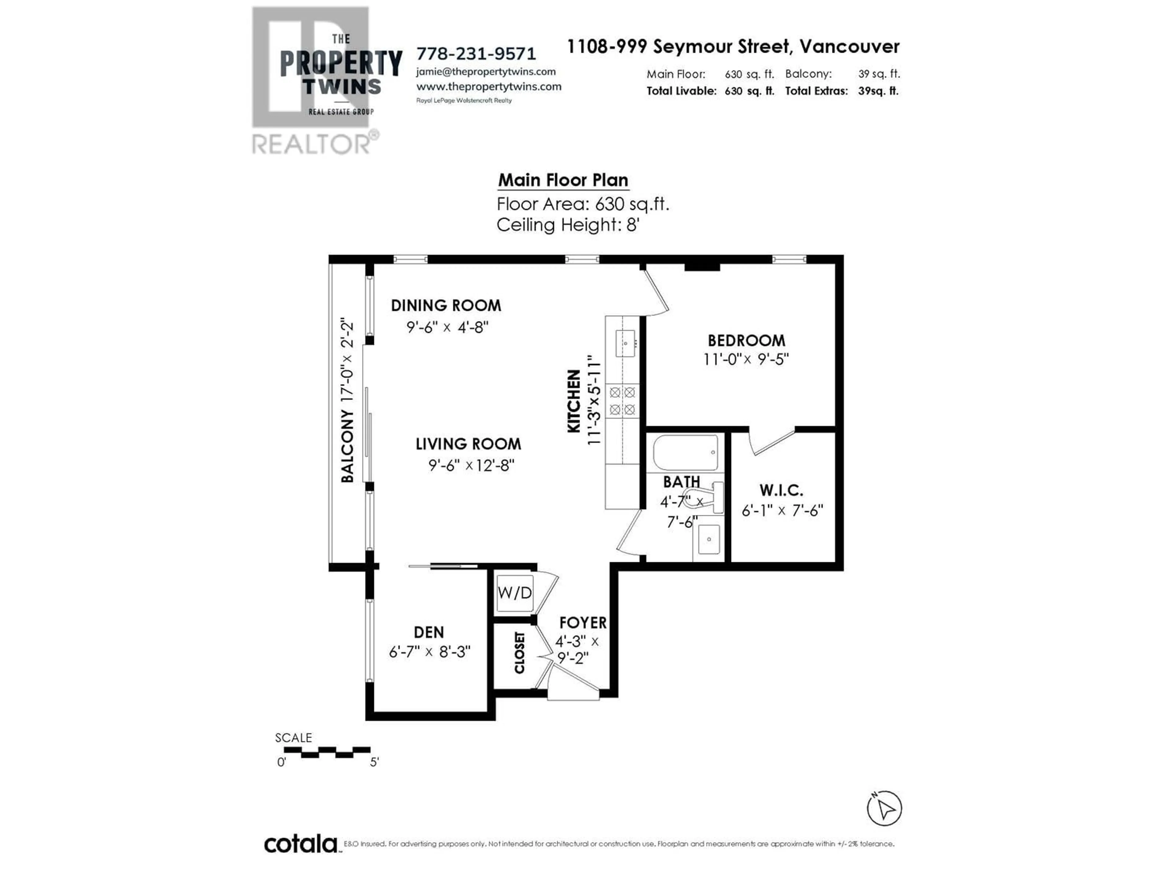 Floor plan for 1108 999 SEYMOUR STREET, Vancouver British Columbia V6B0M5