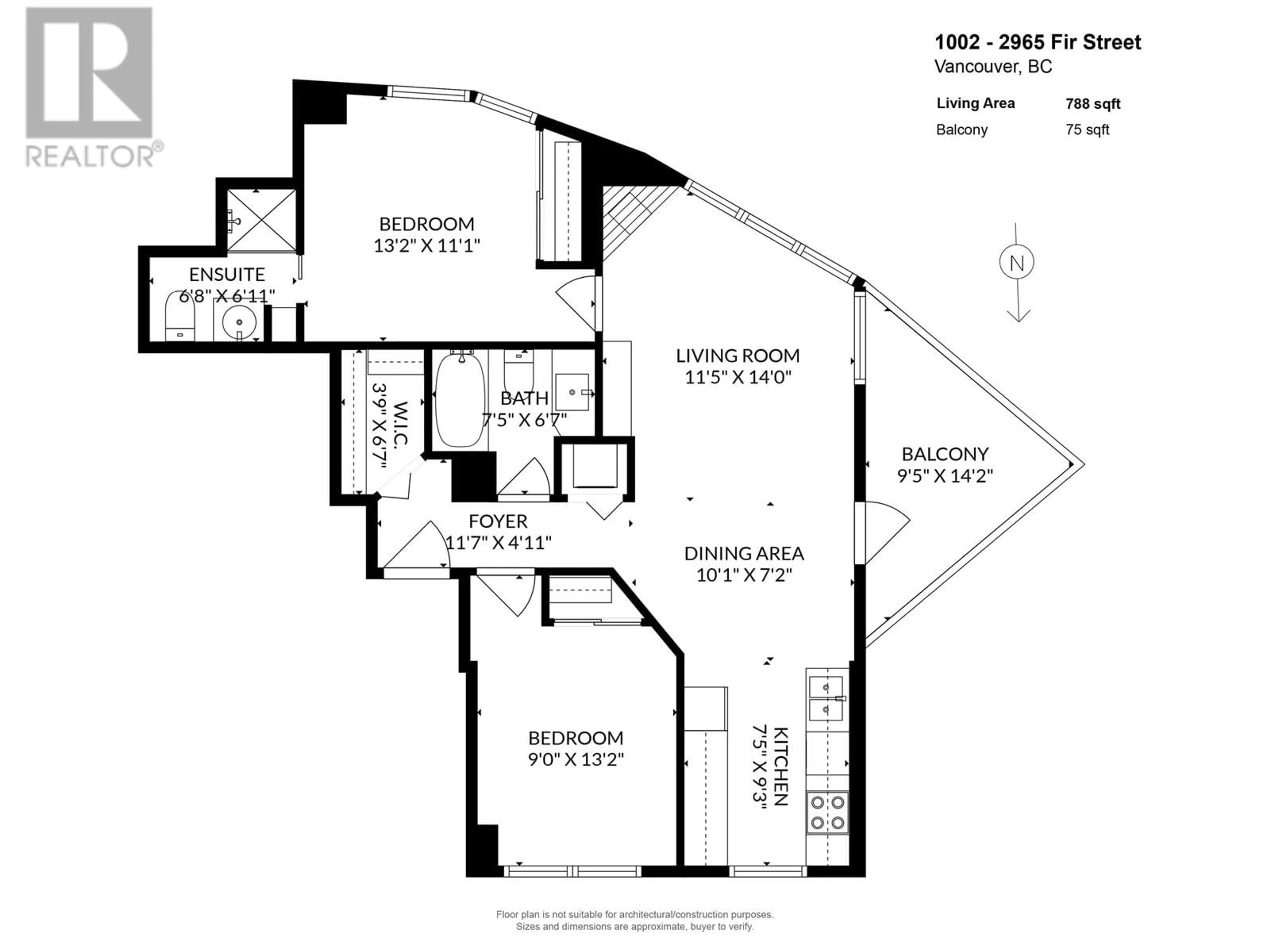 Floor plan for 1002 2965 FIR STREET, Vancouver British Columbia V6J5M9