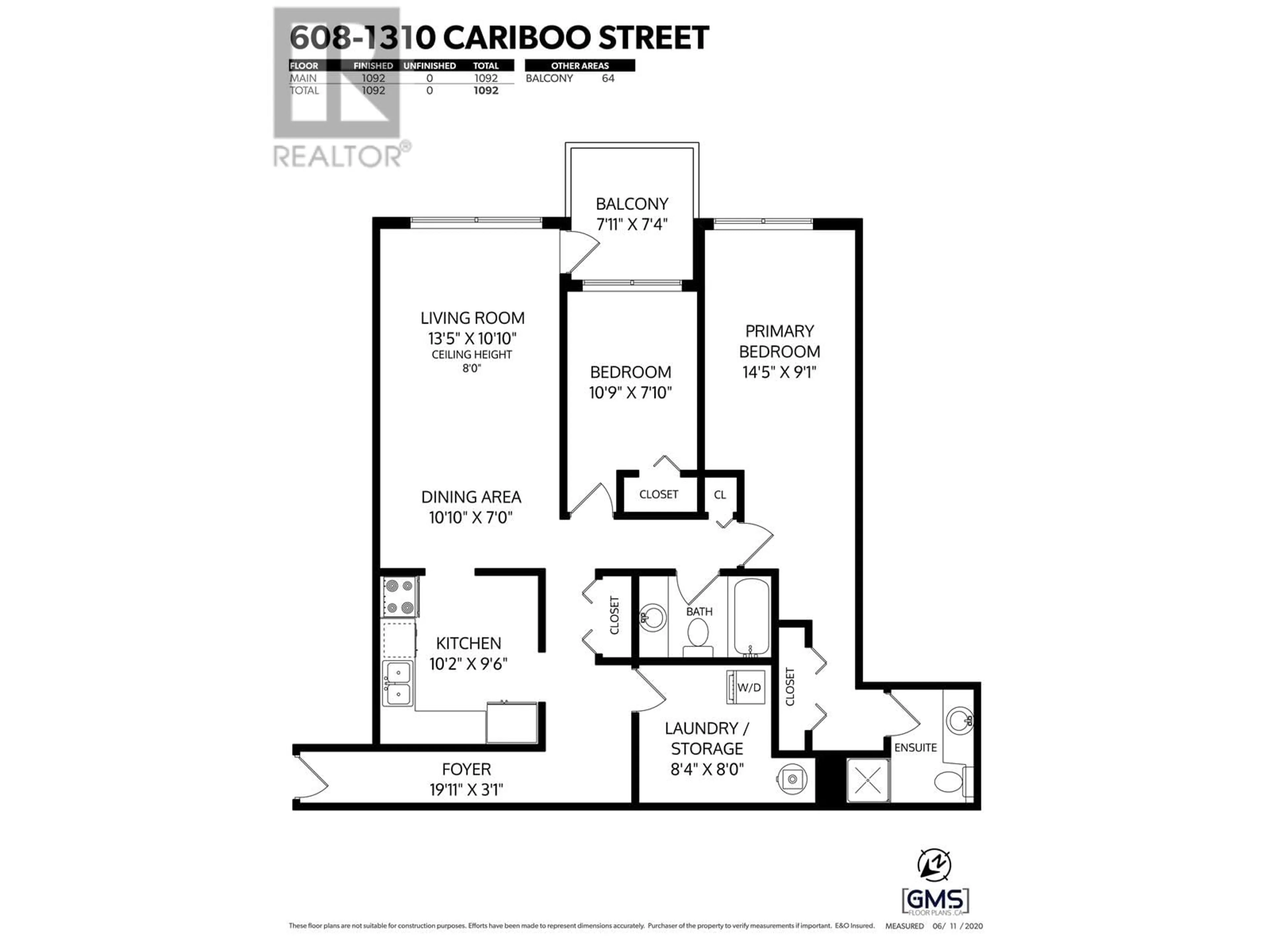 Floor plan for 608 1310 CARIBOO STREET, New Westminster British Columbia V3M1X2