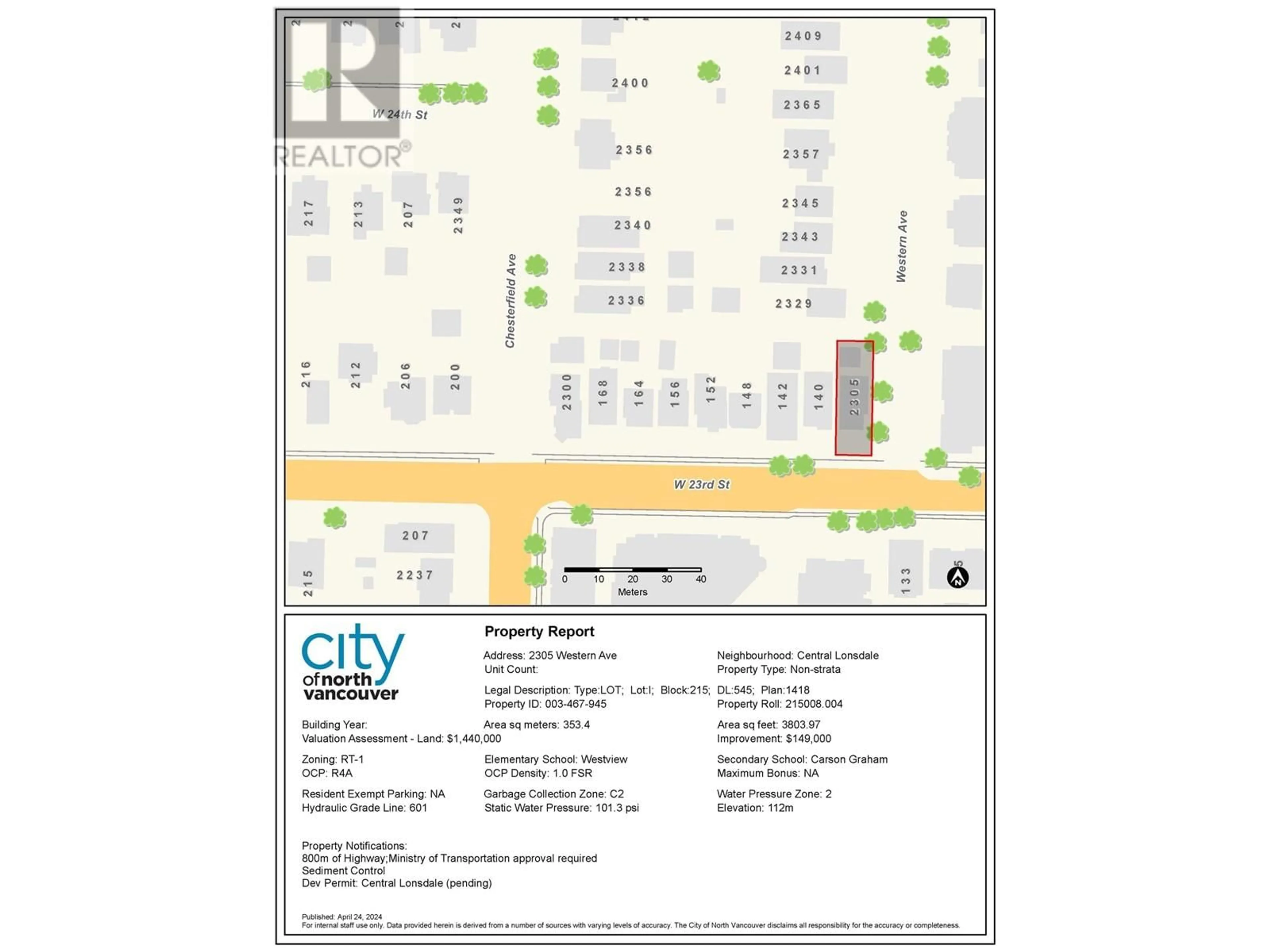 Picture of a map for 2305 WESTERN AVENUE, North Vancouver British Columbia V7M2L4