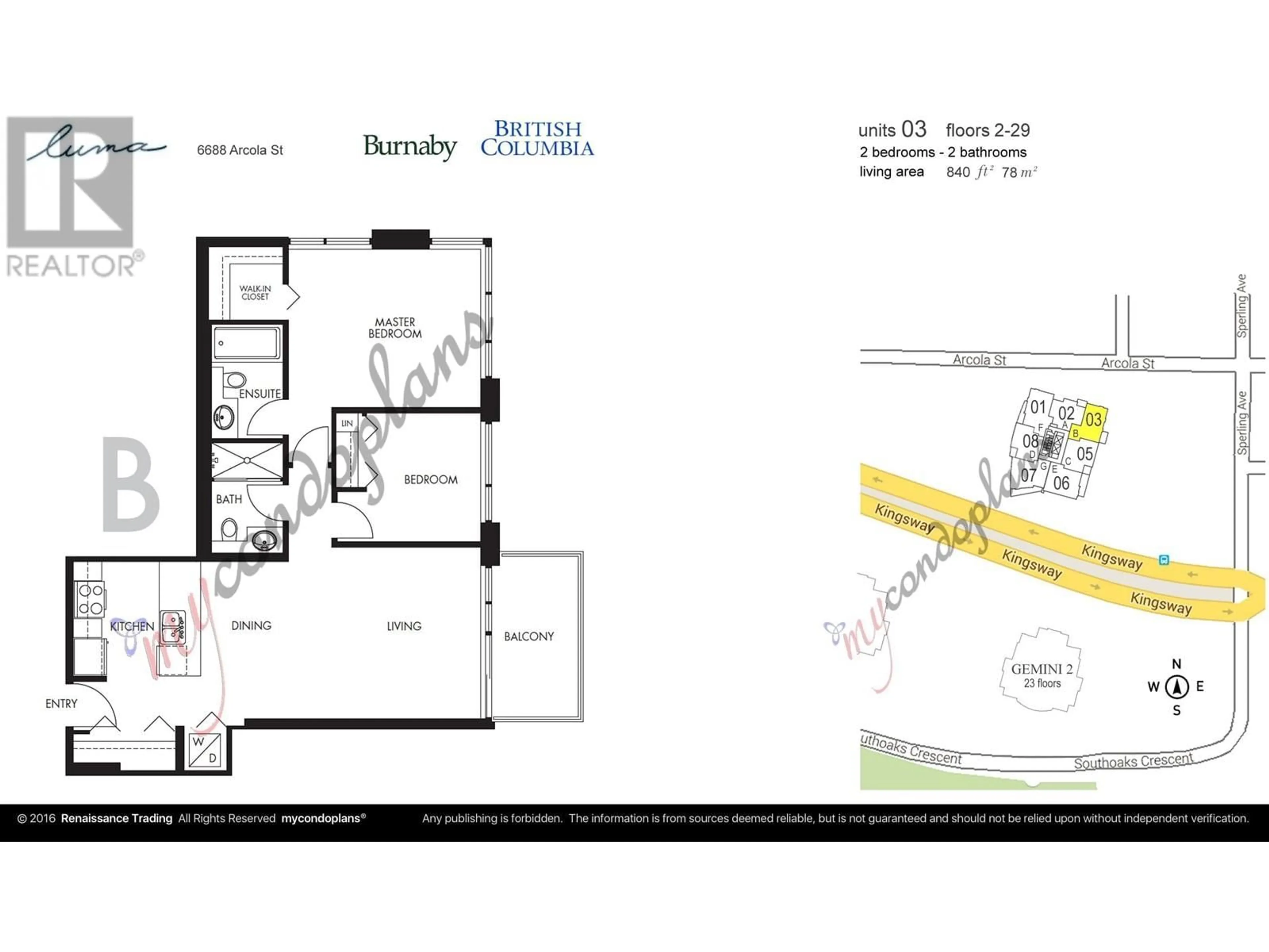 Floor plan for 2003 6688 ARCOLA STREET, Burnaby British Columbia V5E0B3