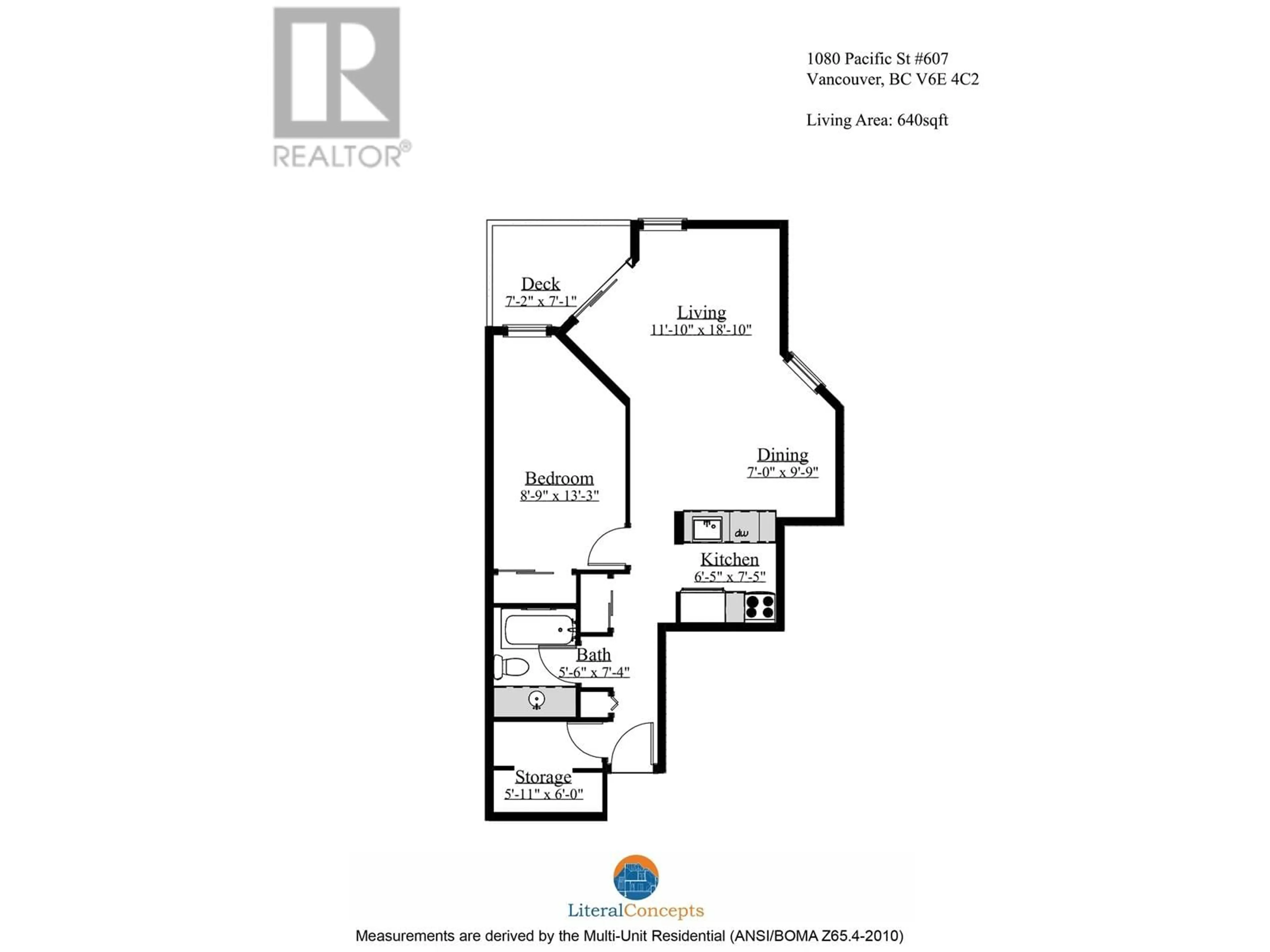 Floor plan for 607 1080 PACIFIC STREET, Vancouver British Columbia V6E4C2