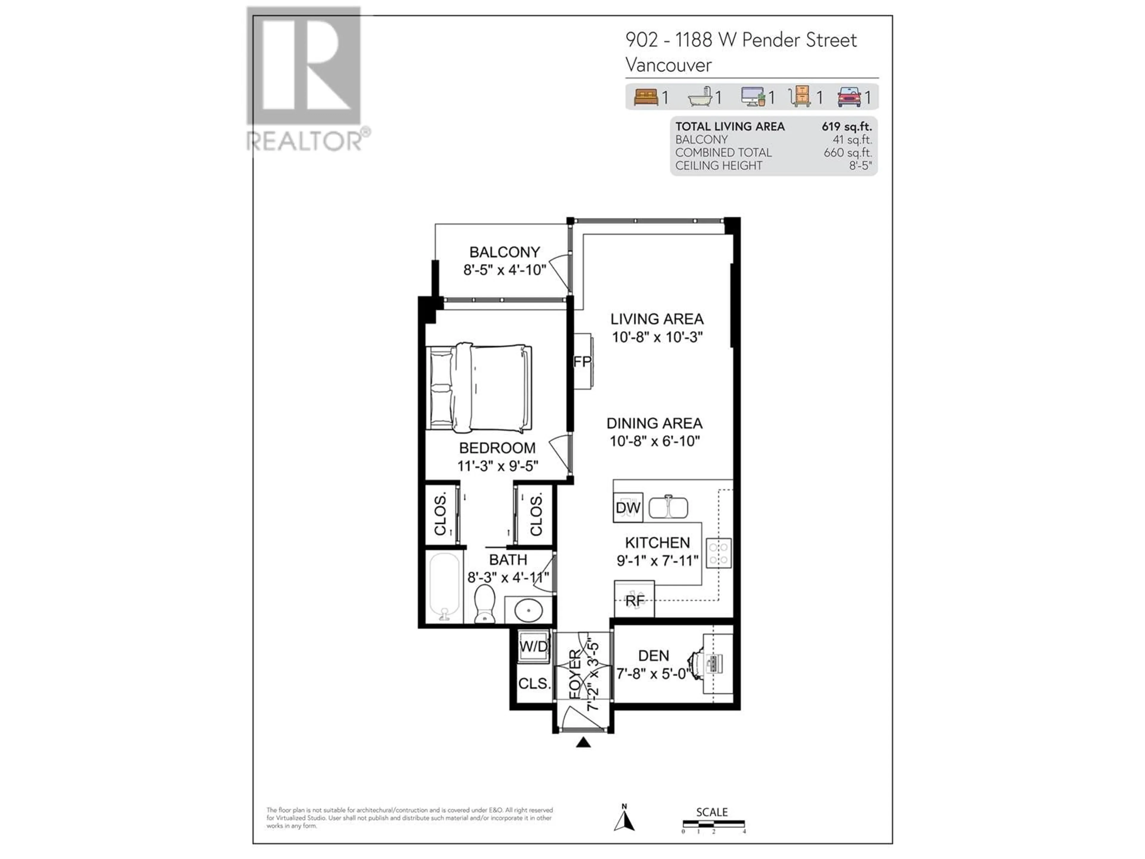 Floor plan for 902 1188 W PENDER STREET, Vancouver British Columbia V6E0A2