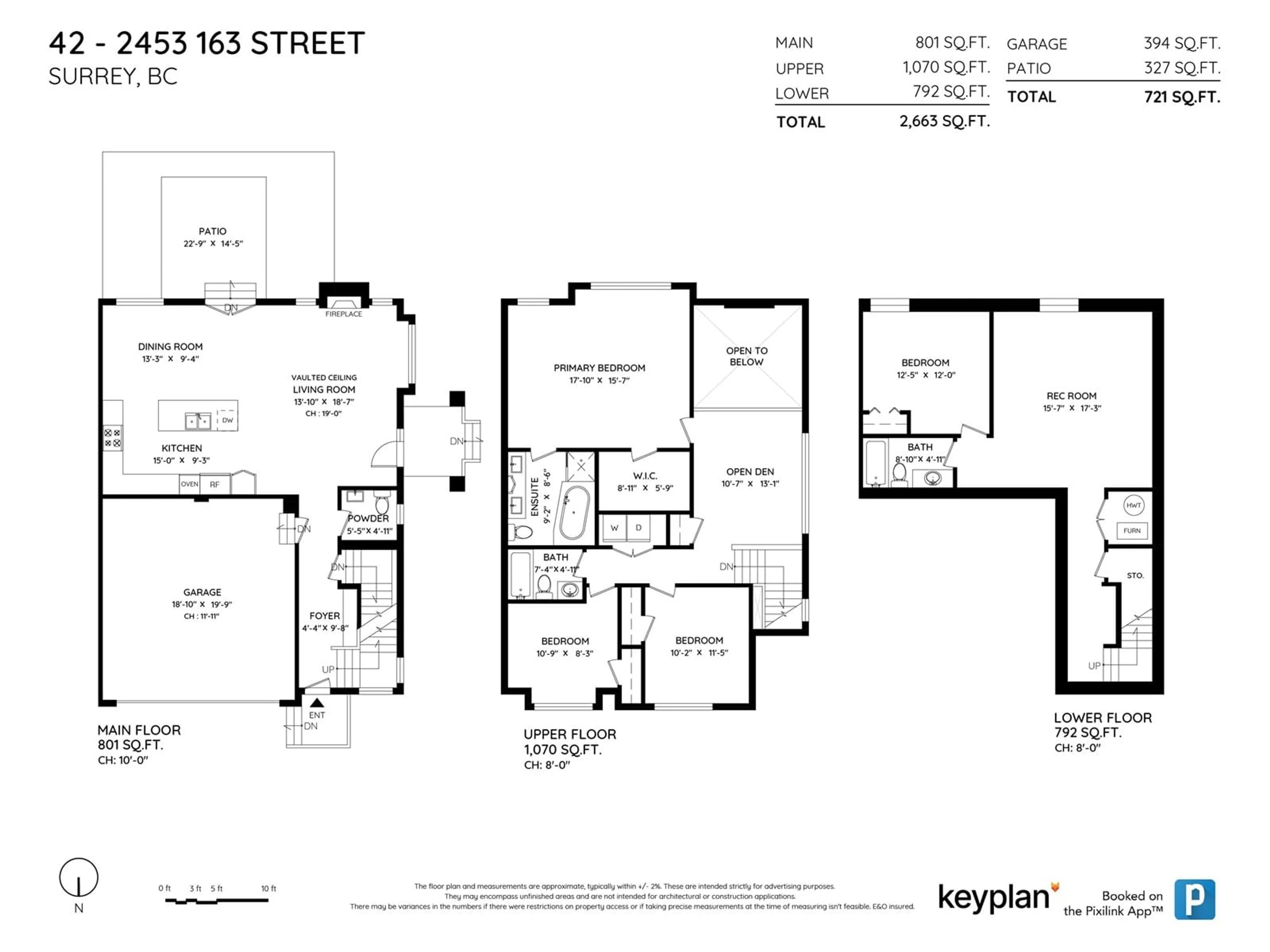 Floor plan for 42 2453 163 STREET, Surrey British Columbia V3Z8N6