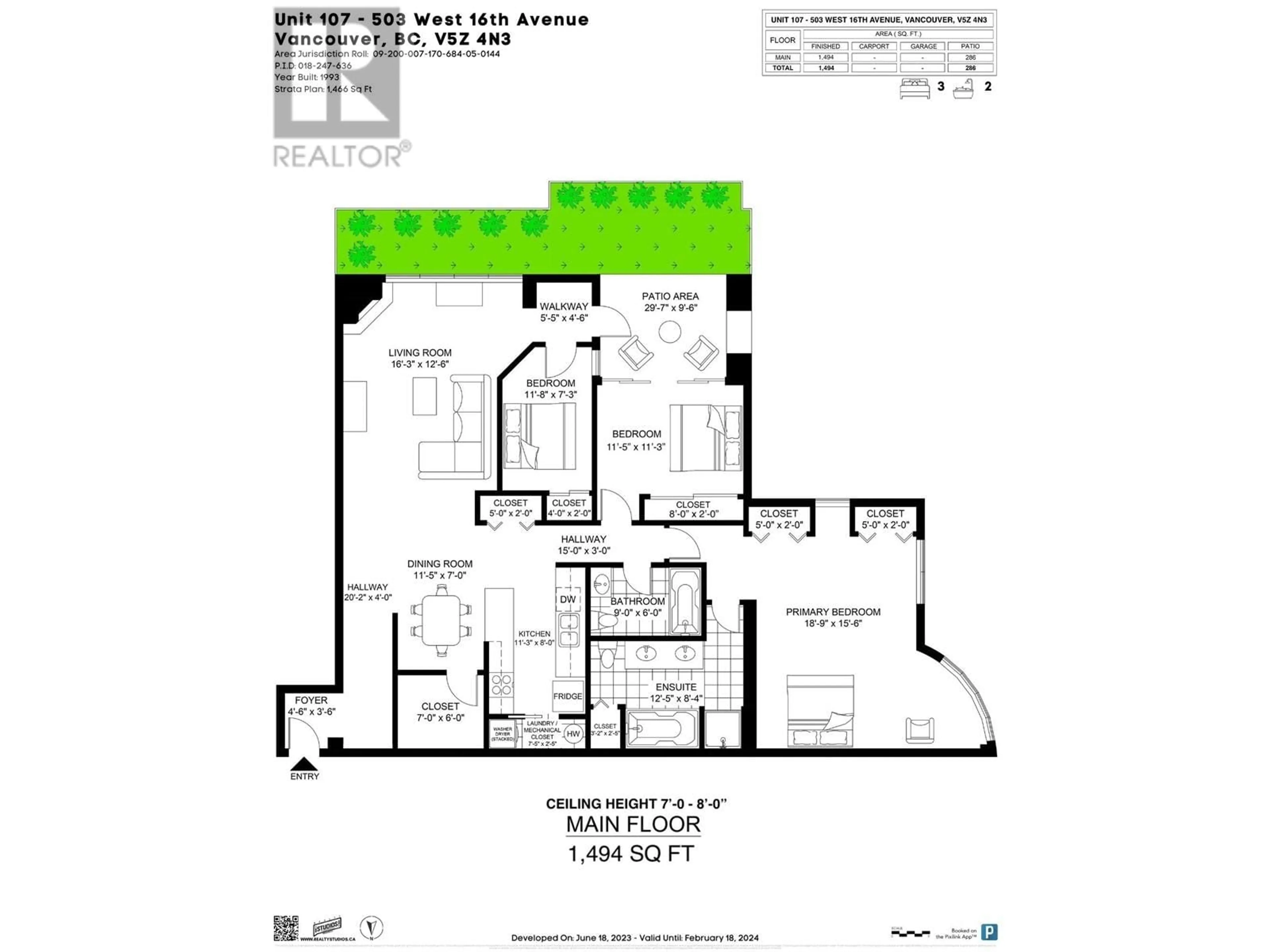 Floor plan for 107 503 W 16TH AVENUE, Vancouver British Columbia V5Z4N3