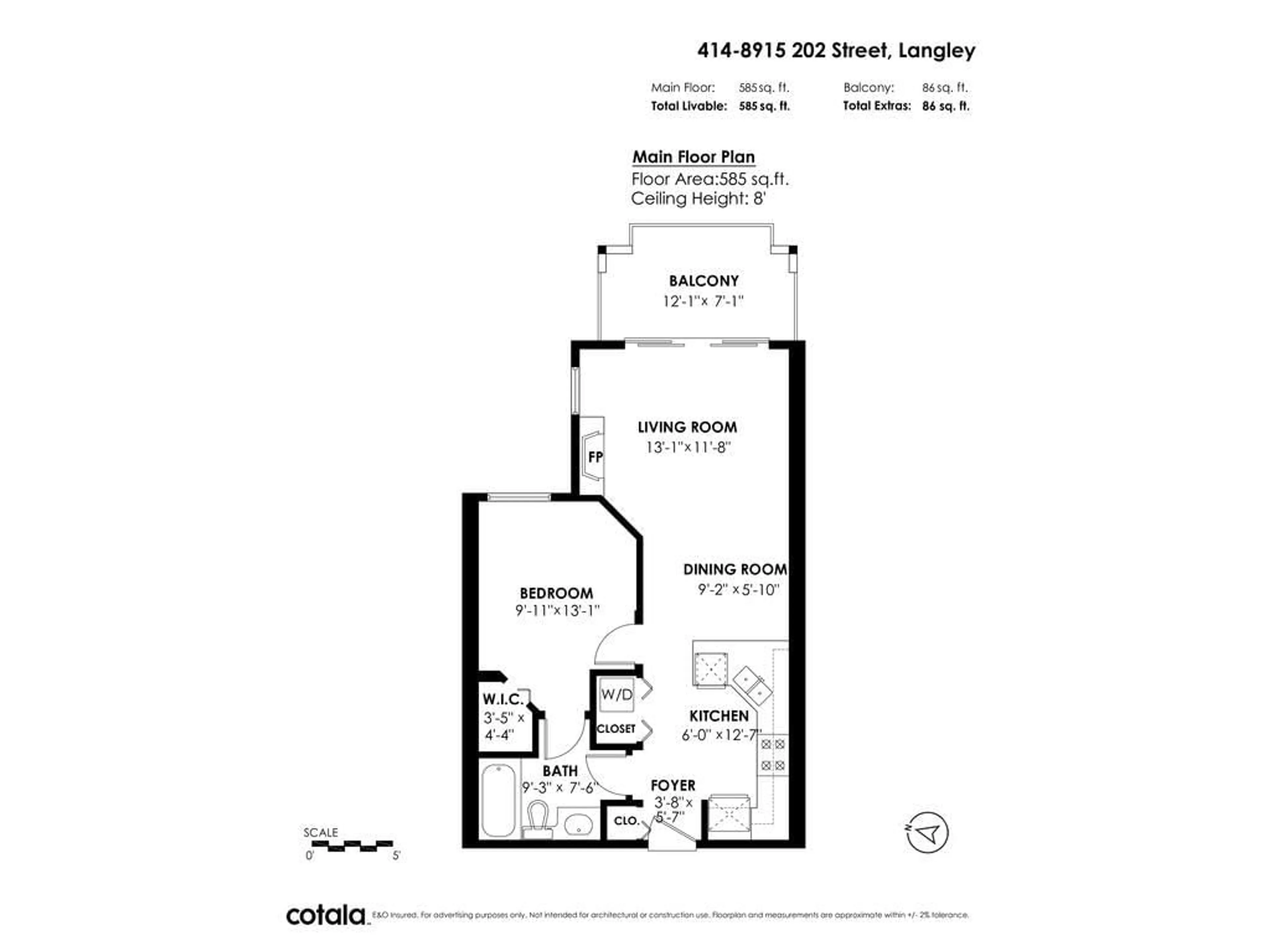 Floor plan for 414 8915 202 STREET, Langley British Columbia V1M0B5