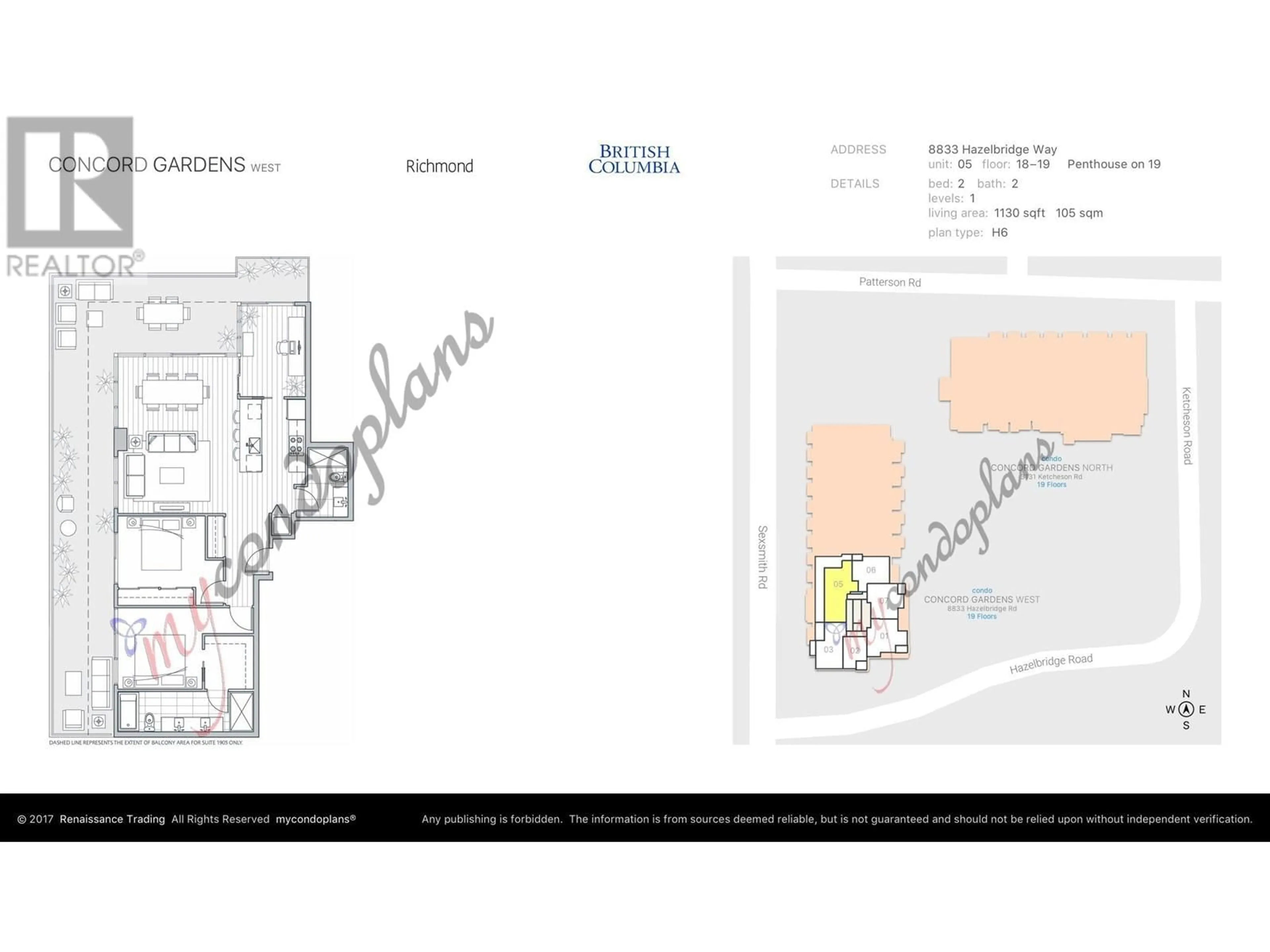 Floor plan for 1805 8833 HAZELBRIDGE WAY, Richmond British Columbia V6X0N3