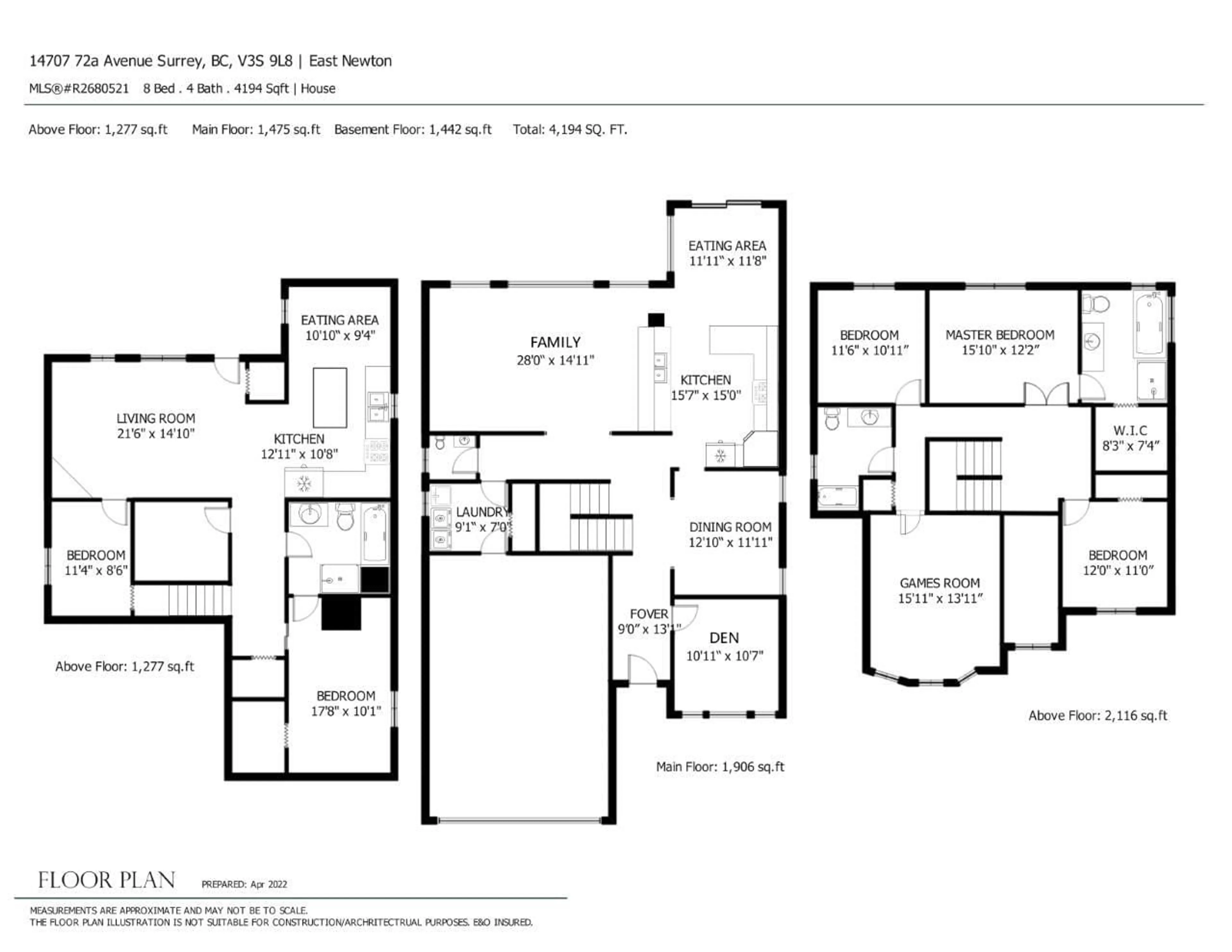 Floor plan for 14707 72A AVENUE, Surrey British Columbia V3S9L8
