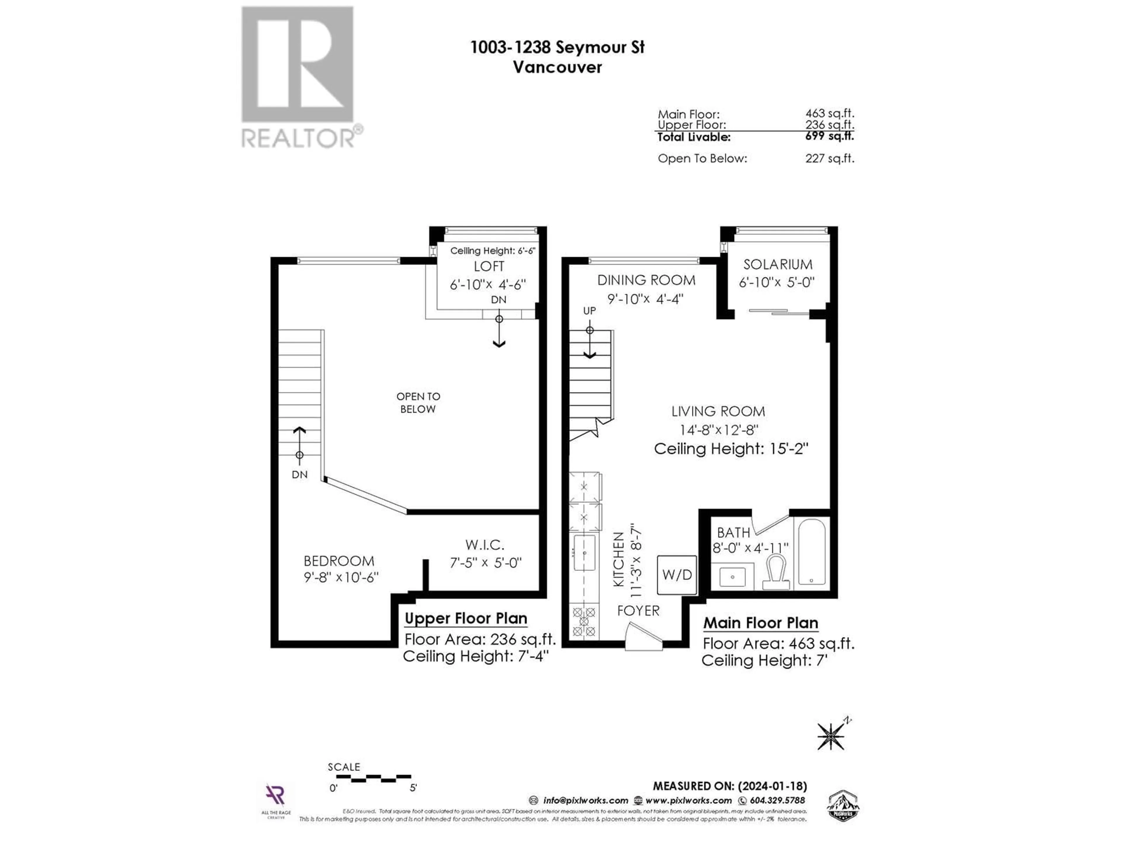 Floor plan for 1003 1238 SEYMOUR STREET, Vancouver British Columbia V6B6J3