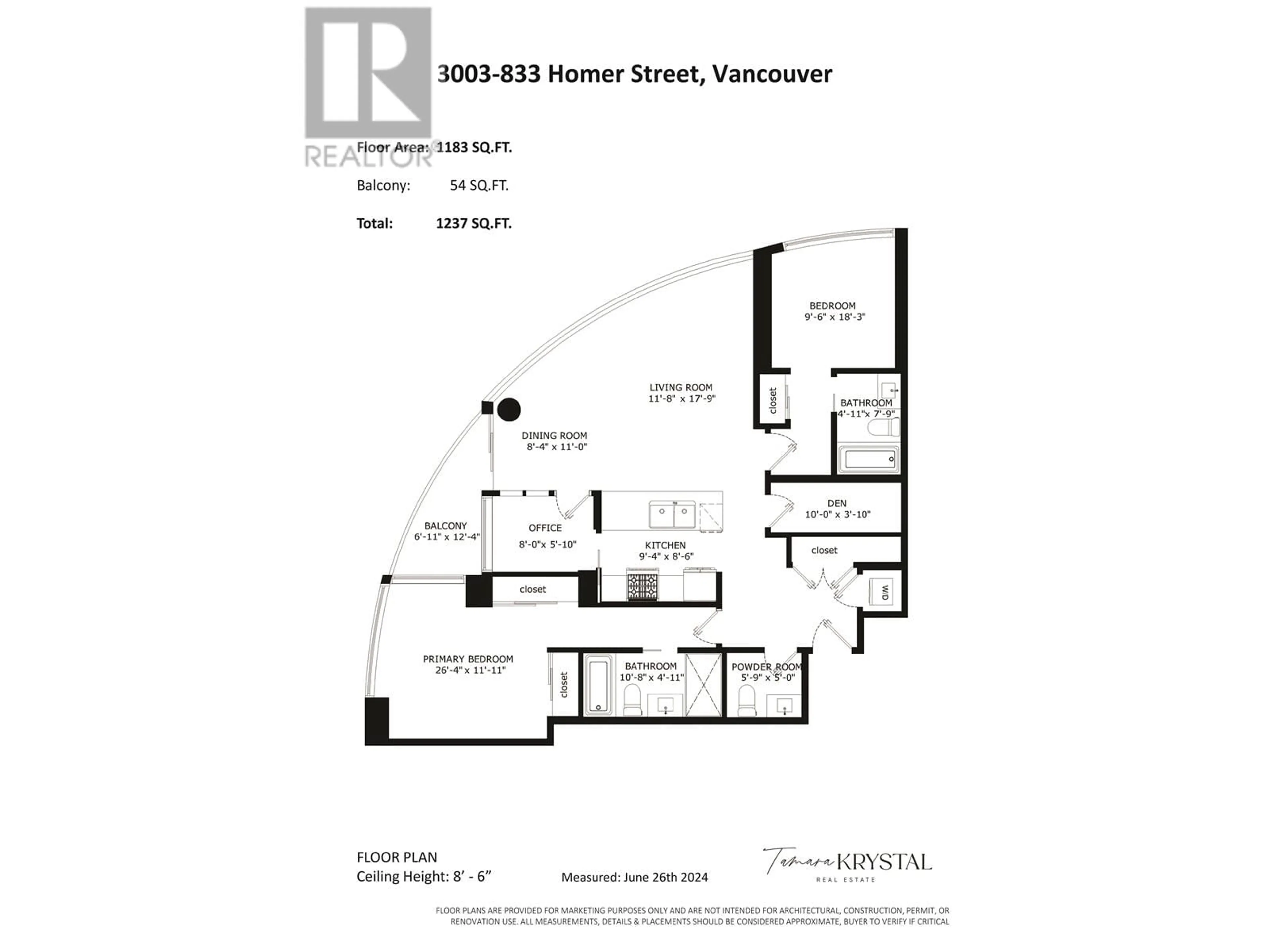 Floor plan for 3003 833 HOMER STREET, Vancouver British Columbia V6B0H4