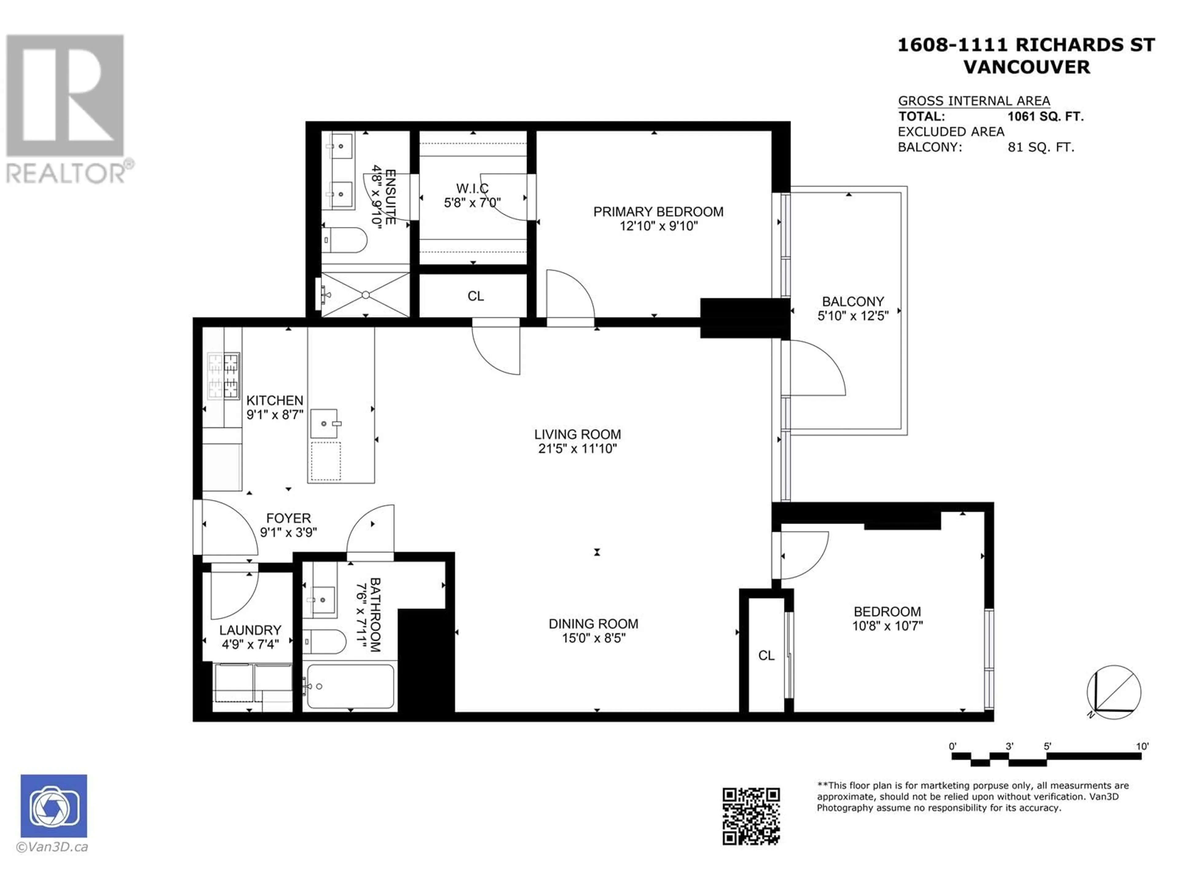 Floor plan for 1608 - 1111 RICHARDS STREET, Vancouver British Columbia V6B0S3