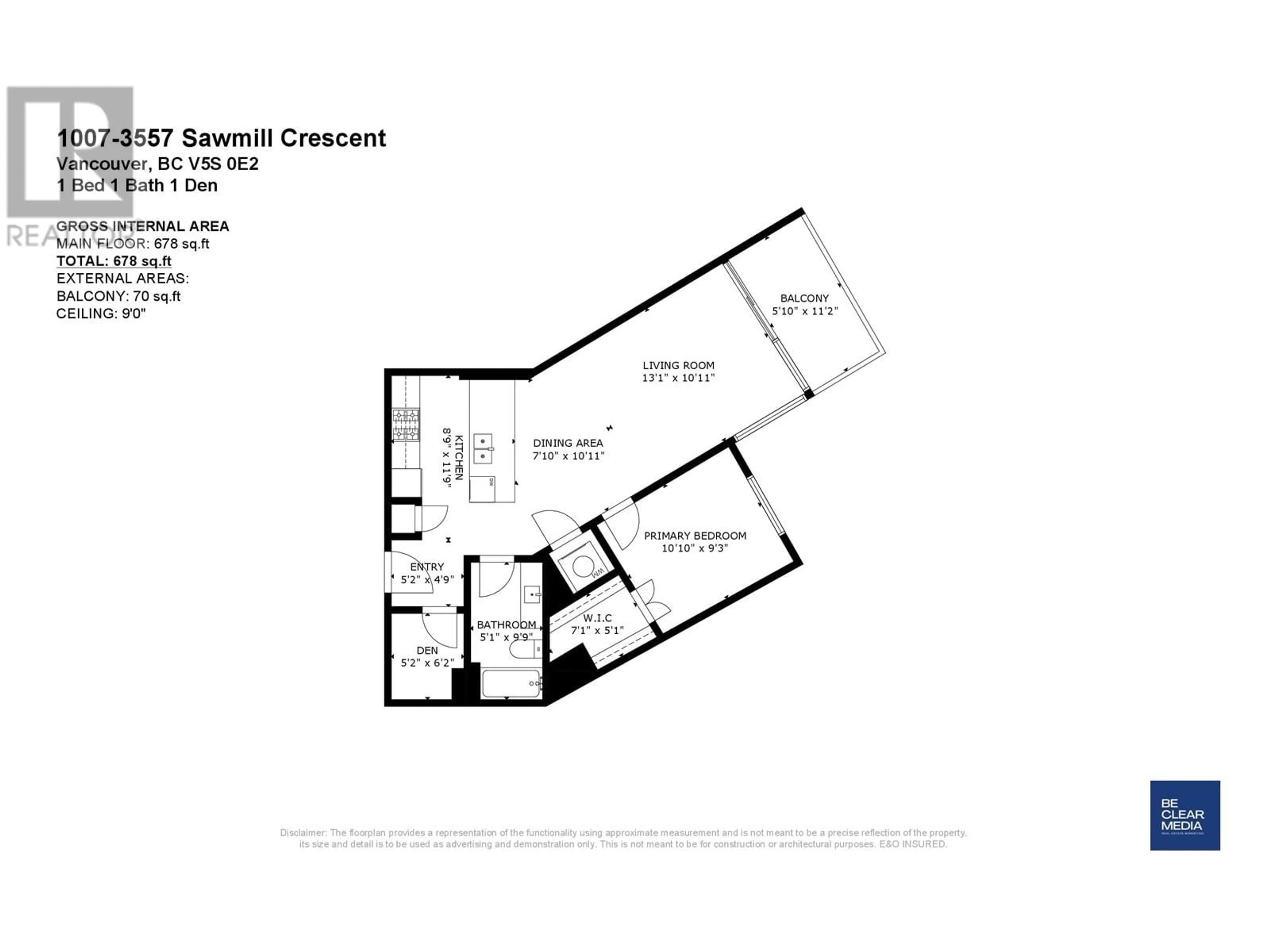 Floor plan for 1007 3557 SAWMILL CRESCENT, Vancouver British Columbia V5S0E2