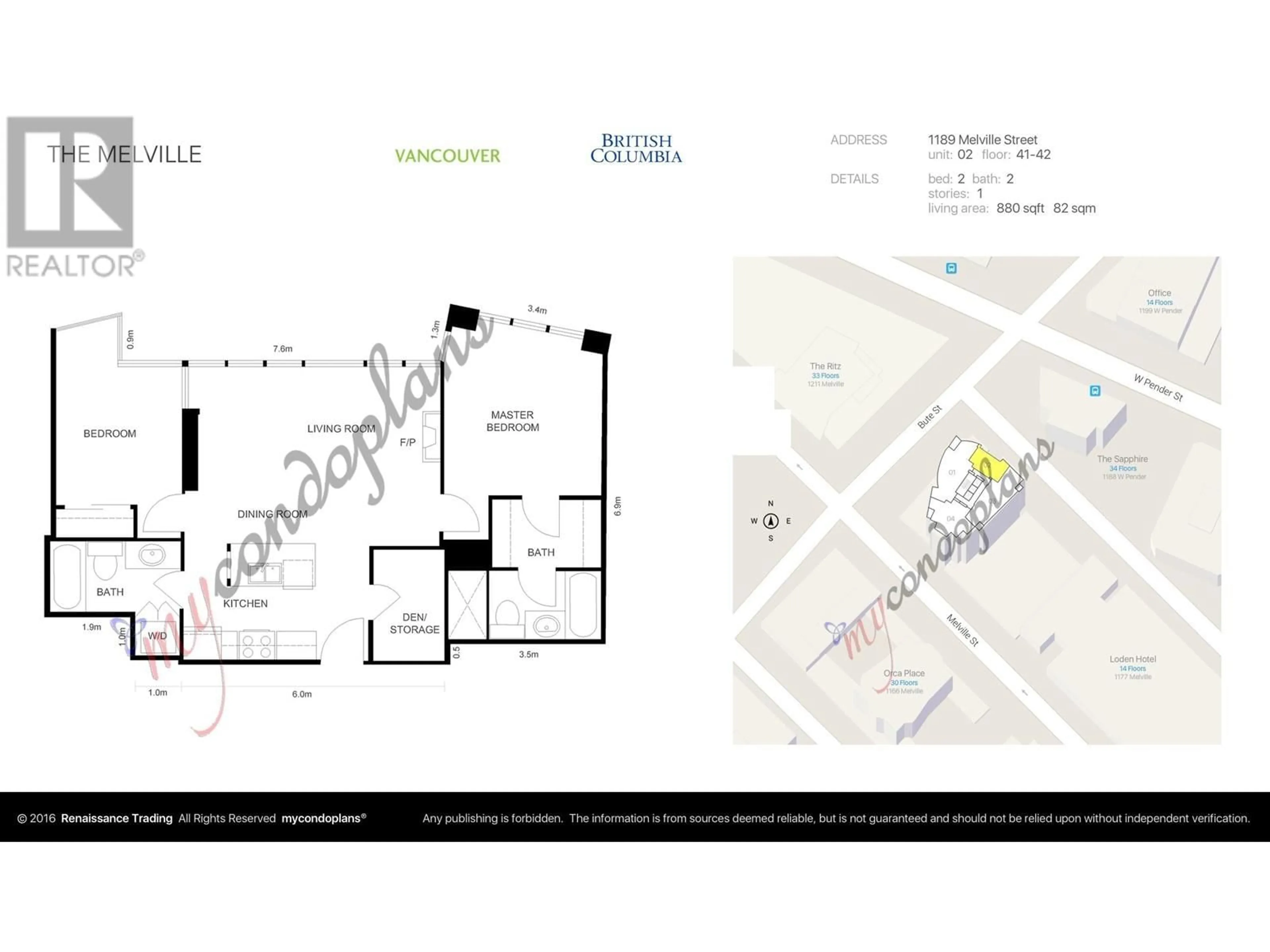 Floor plan for 4202 1189 MELVILLE STREET, Vancouver British Columbia V6E4T8