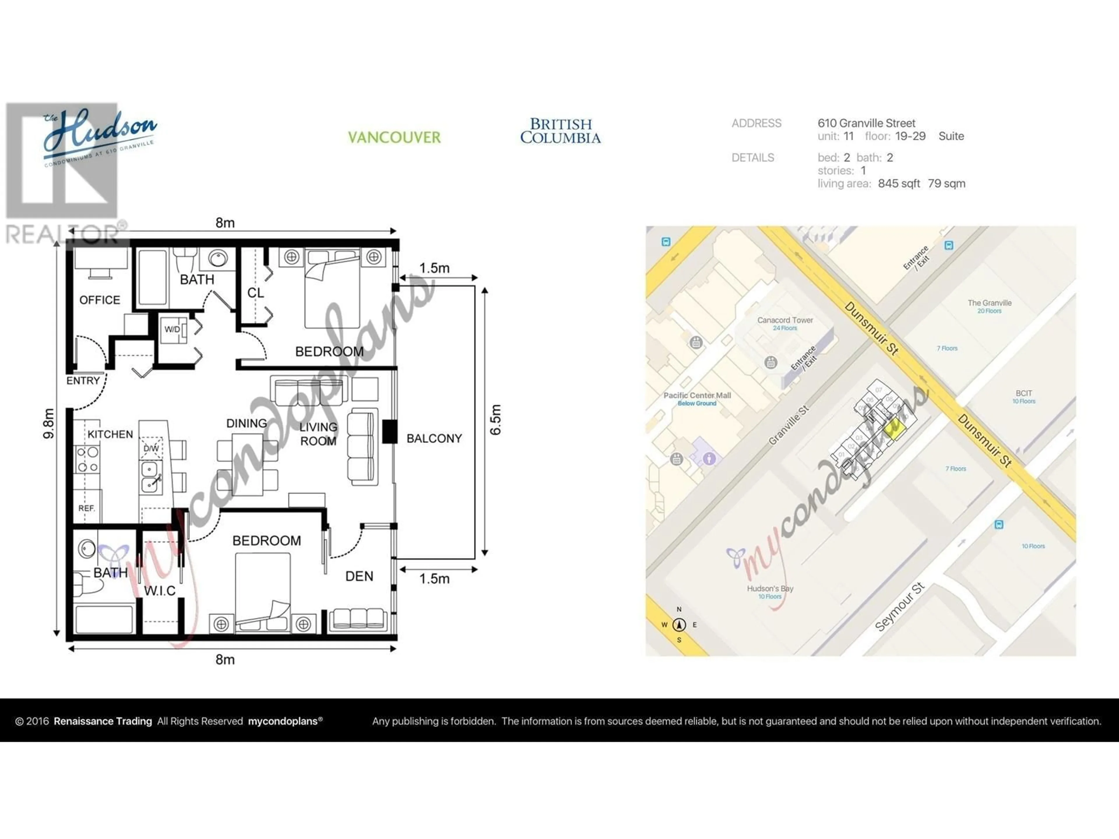 Floor plan for 2611 610 GRANVILLE STREET, Vancouver British Columbia V6C3T3