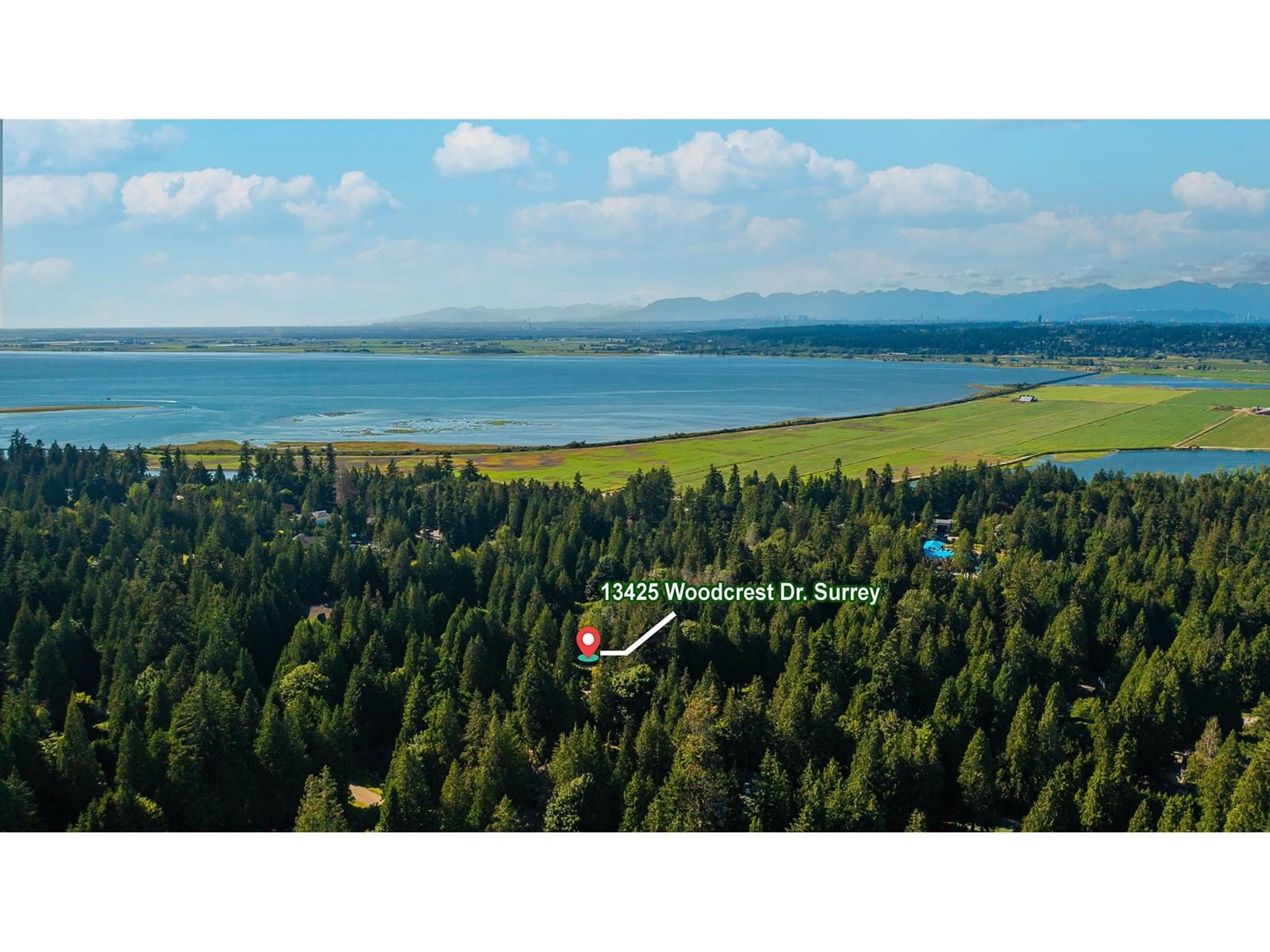 A pic from outside/outdoor area/front of a property/back of a property/a pic from drone, water/lake/river/ocean view for 13425 WOODCREST, Surrey British Columbia V4P1W3