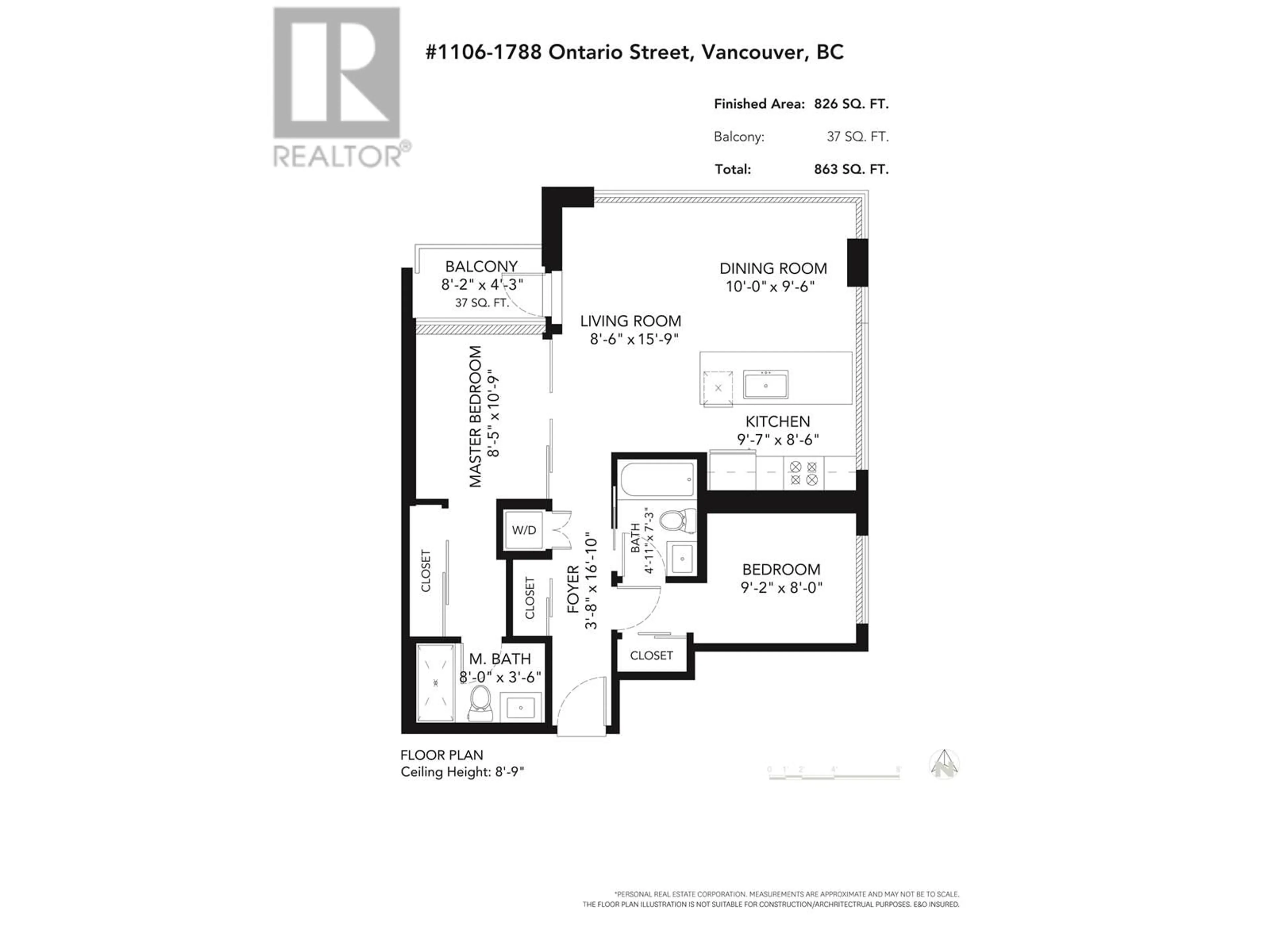 Floor plan for 1106 1788 ONTARIO STREET, Vancouver British Columbia V5T0G3