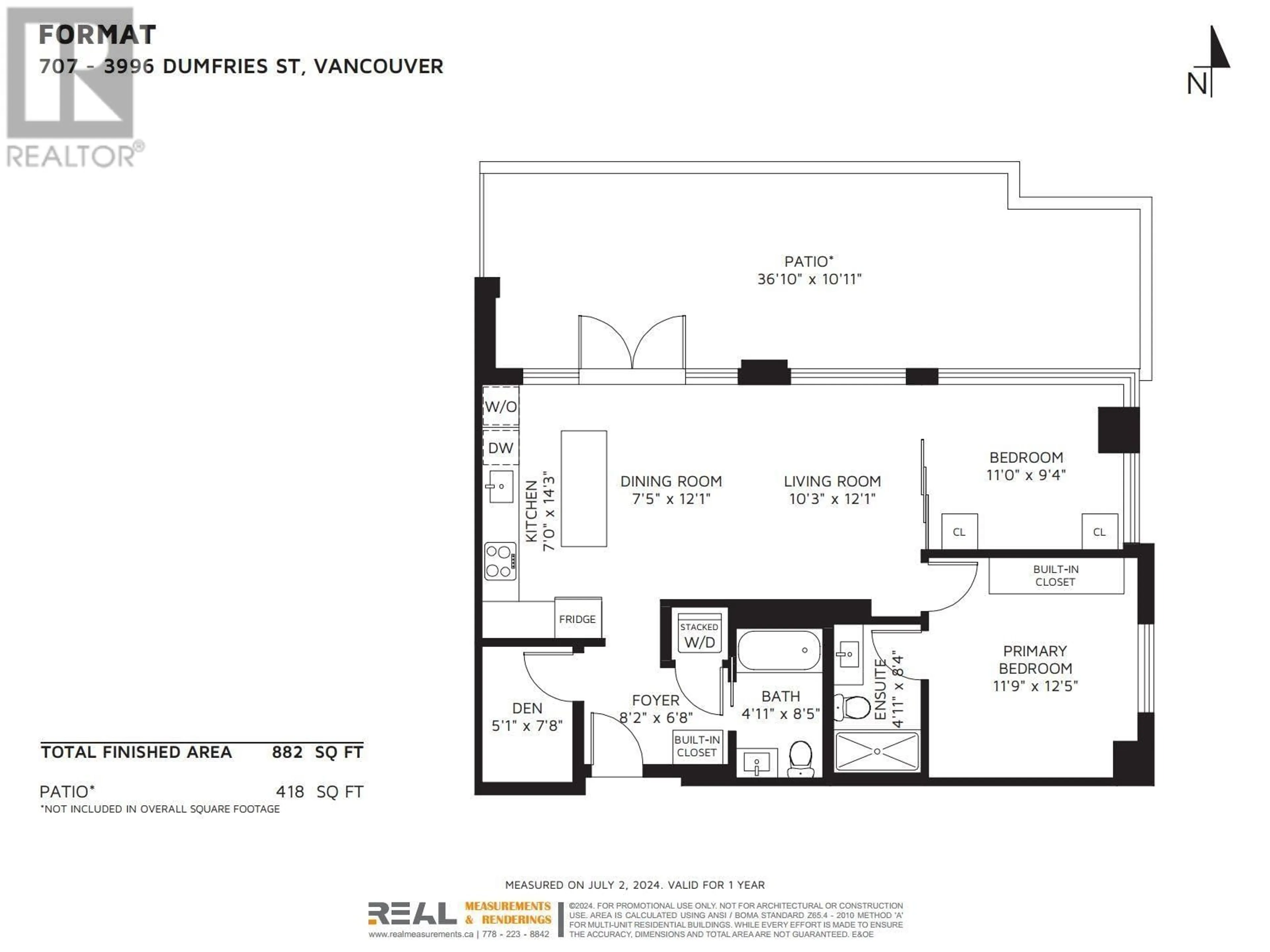 Floor plan for 707 3996 DUMFRIES STREET, Vancouver British Columbia V5N0J1