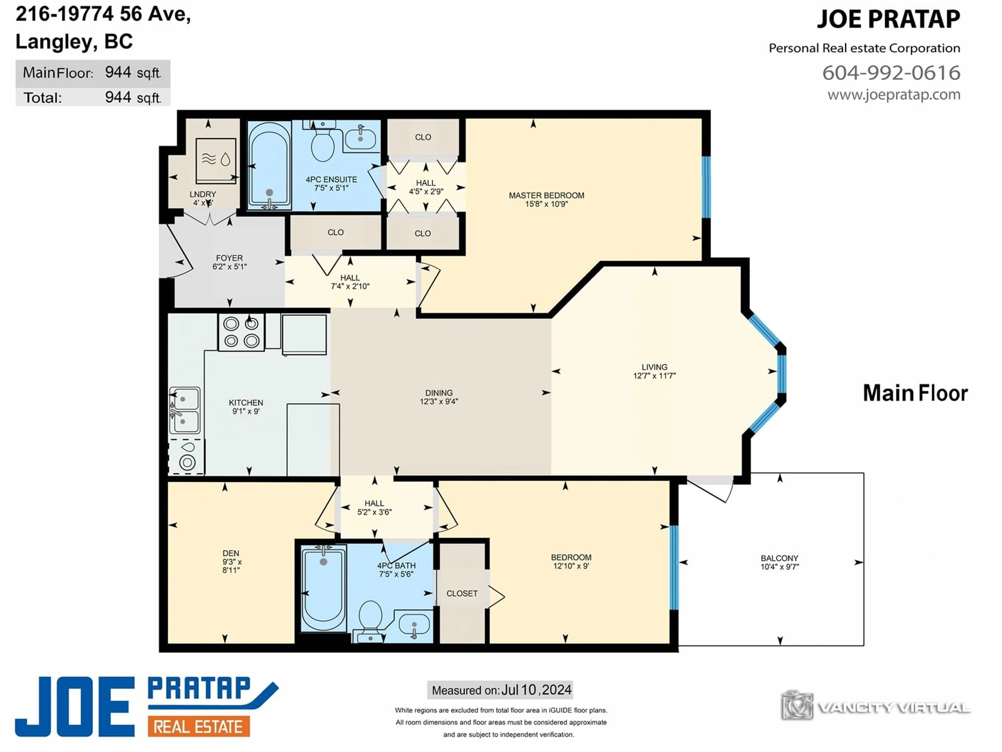 Floor plan for 216 19774 56 AVENUE, Langley British Columbia V3A3X6