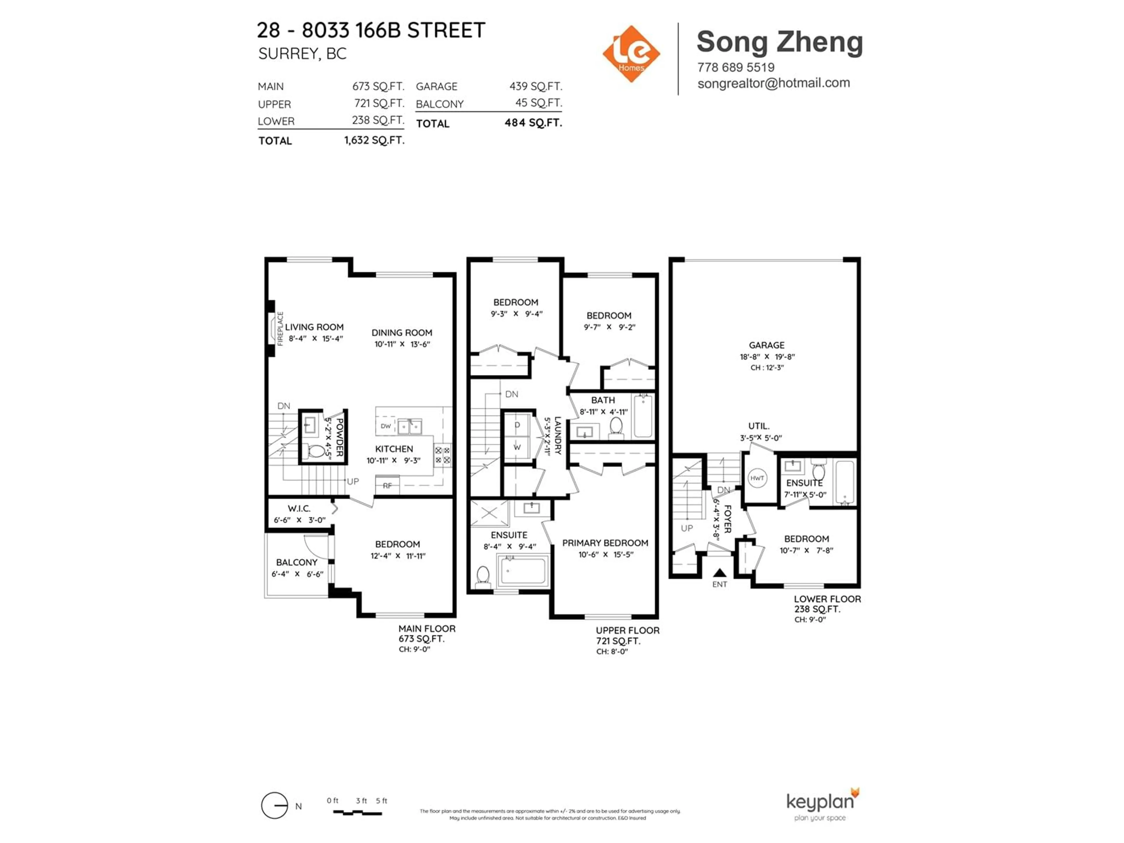 Floor plan for 28 8033 166B STREET, Surrey British Columbia V4N0G7