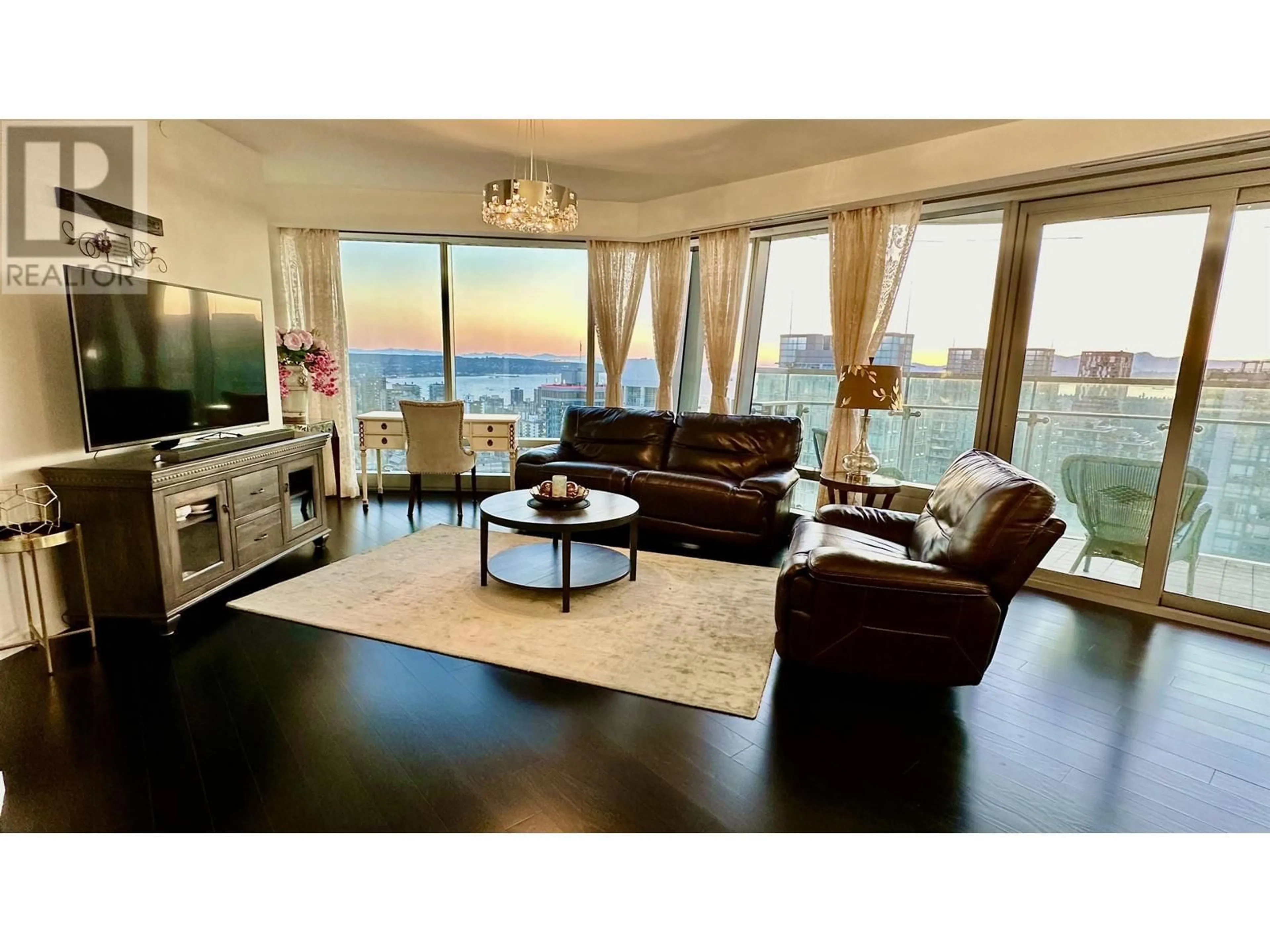 Living room with furniture, wood/laminate floor for 3803 - 1151 GEORGIA STREET, Vancouver British Columbia V6E0B3