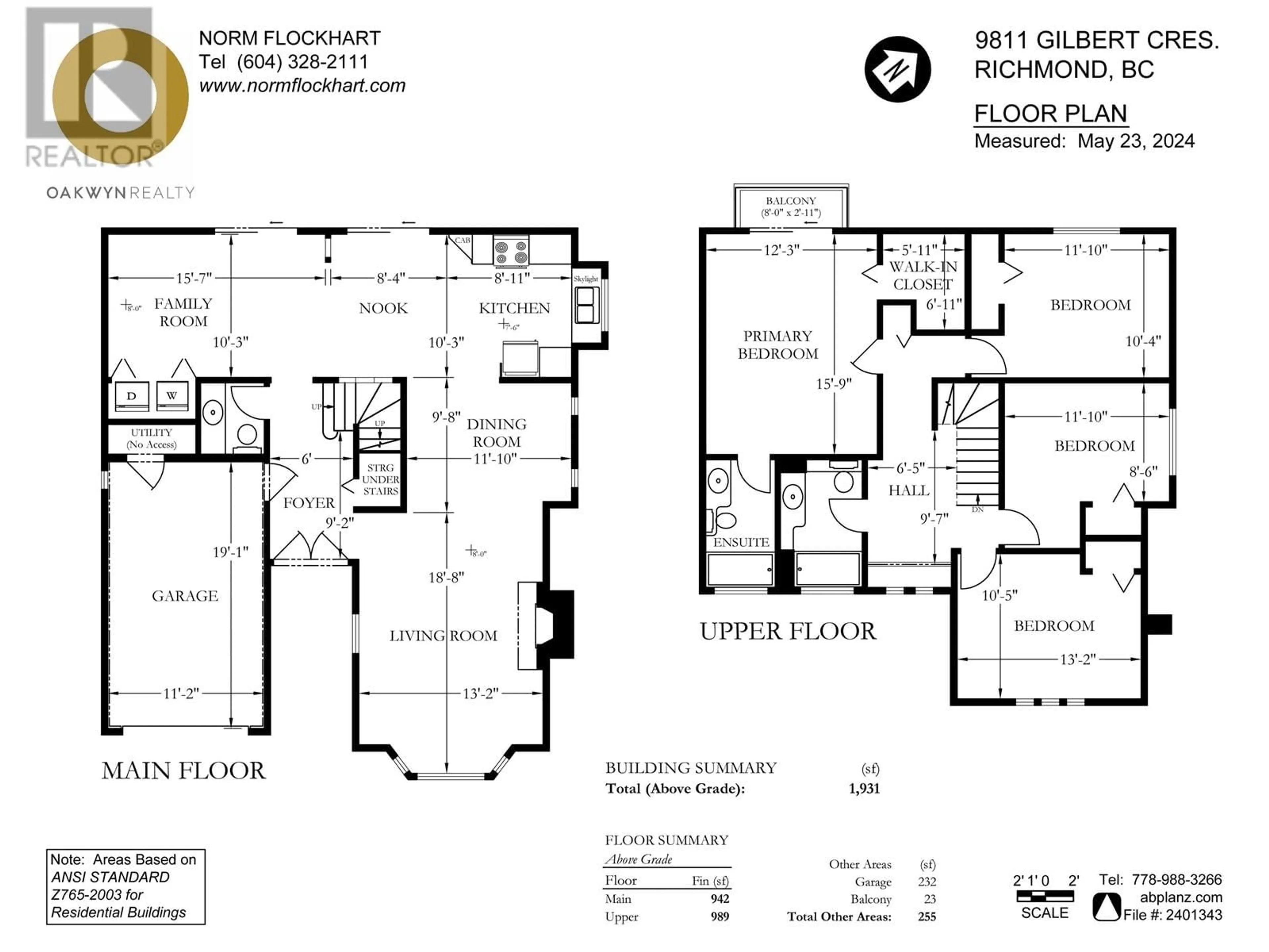 Floor plan for 9811 GILBERT CRESCENT, Richmond British Columbia V7E1H7