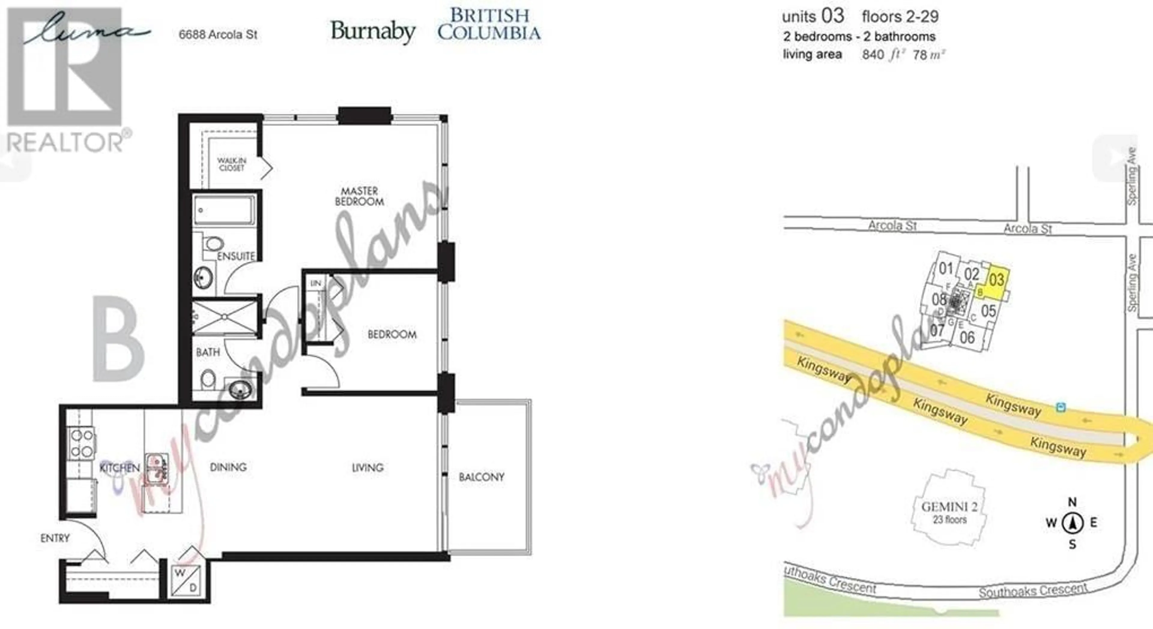 Floor plan for 2203 6688 ARCOLA STREET, Burnaby British Columbia V5E0B3