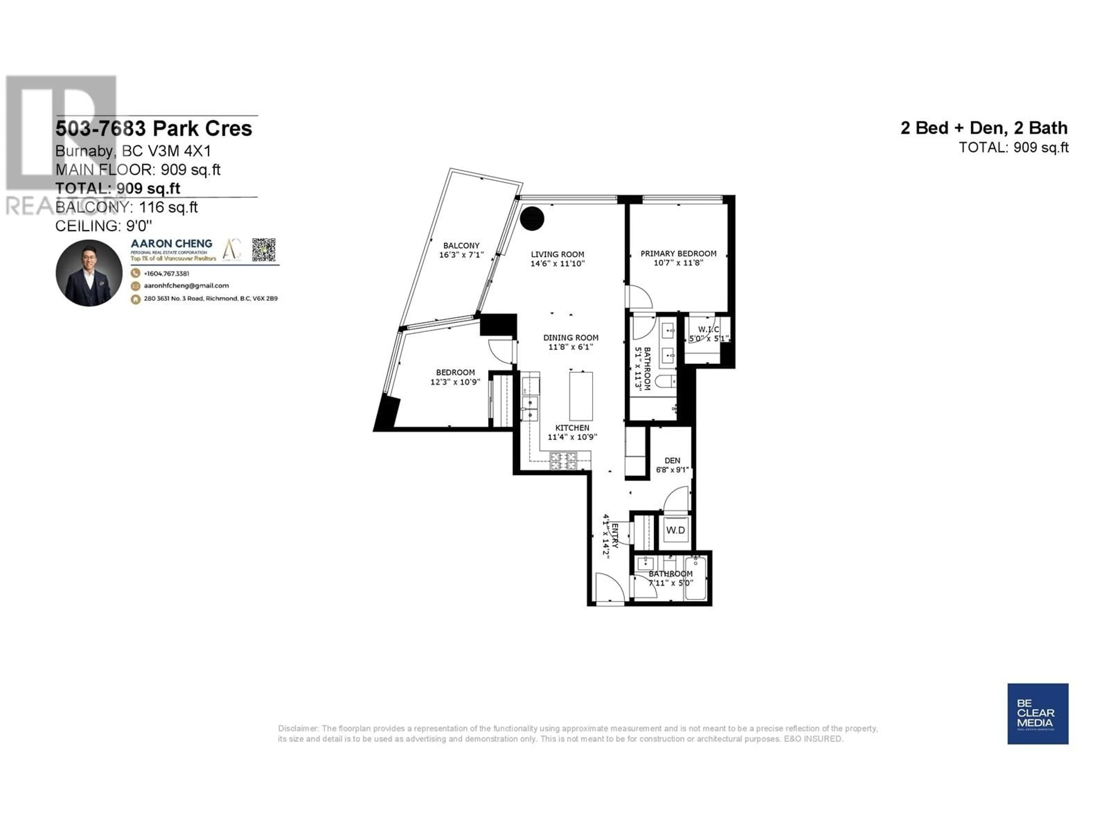 Floor plan for 503 7683 PARK CRESCENT, Burnaby British Columbia V3N0J4