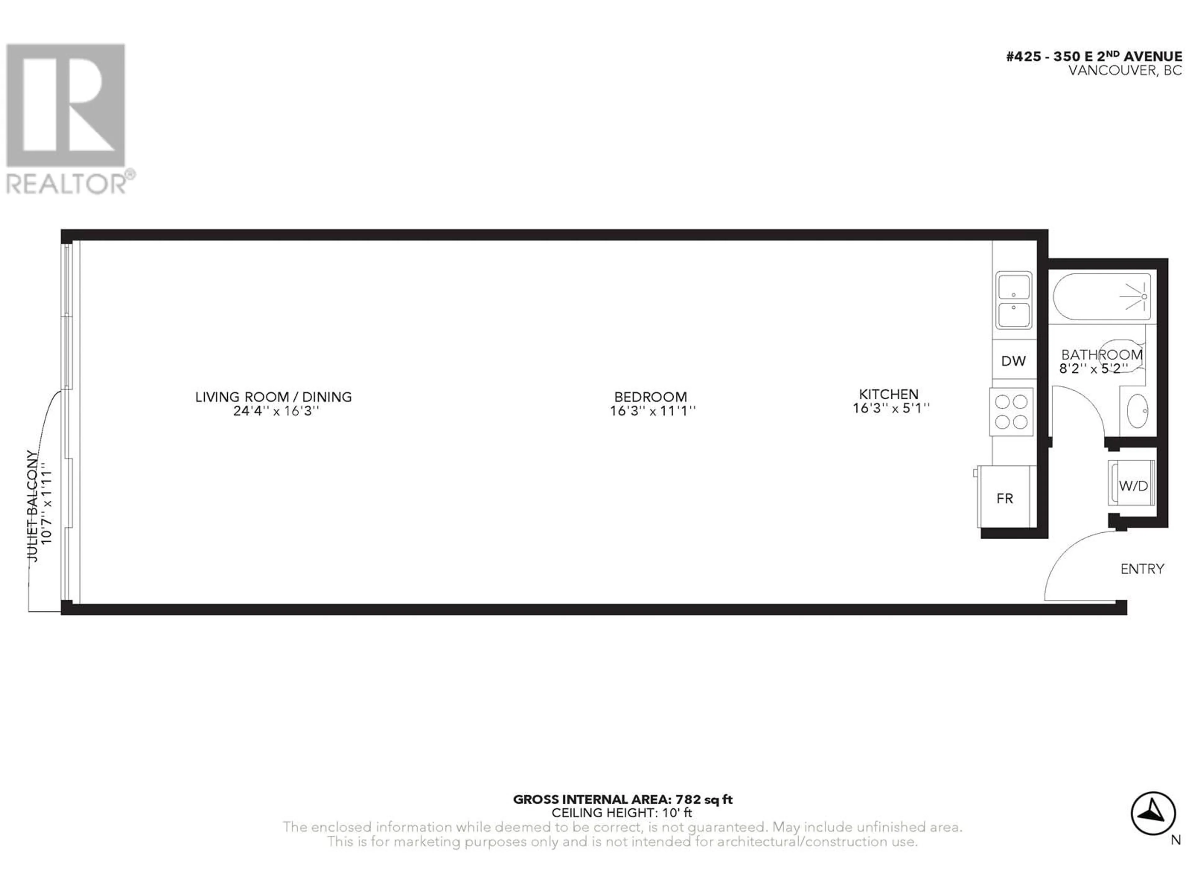 Floor plan for 425 350 E 2ND AVENUE, Vancouver British Columbia V5T4R8