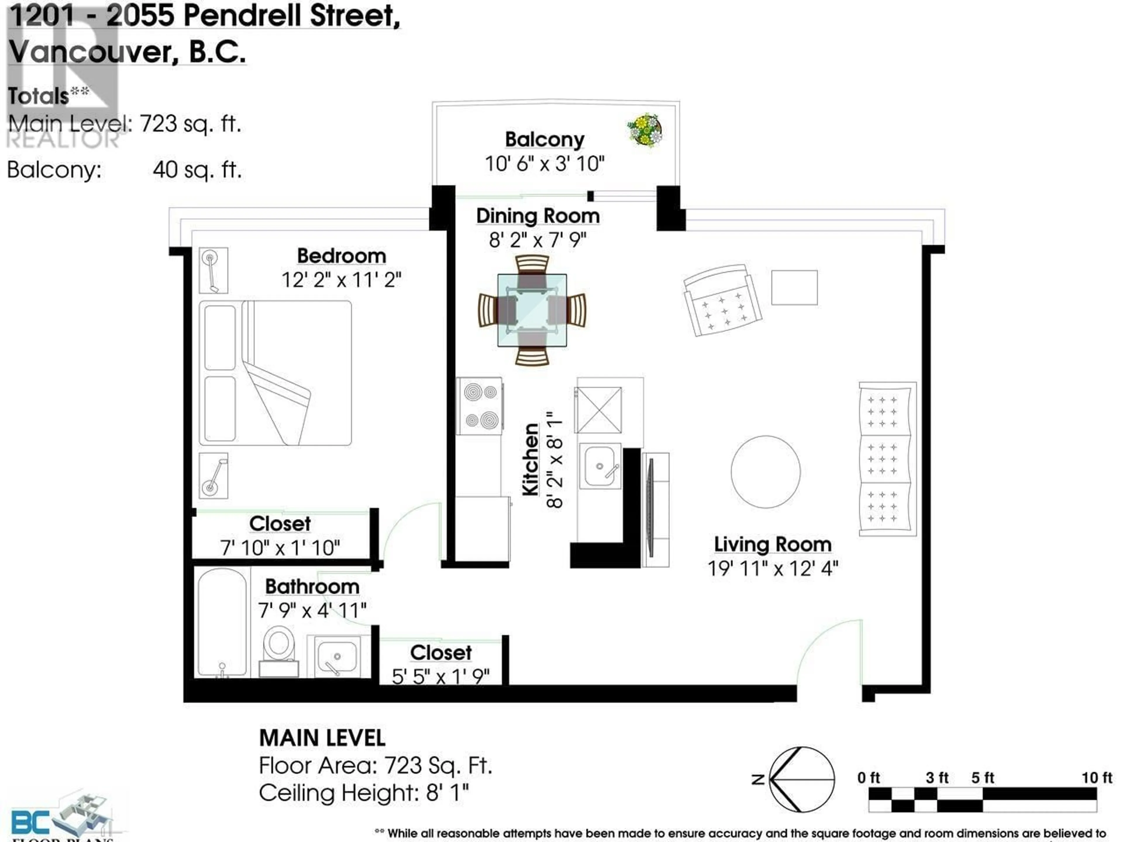 Floor plan for 1201 2055 PENDRELL STREET, Vancouver British Columbia V6G1T9