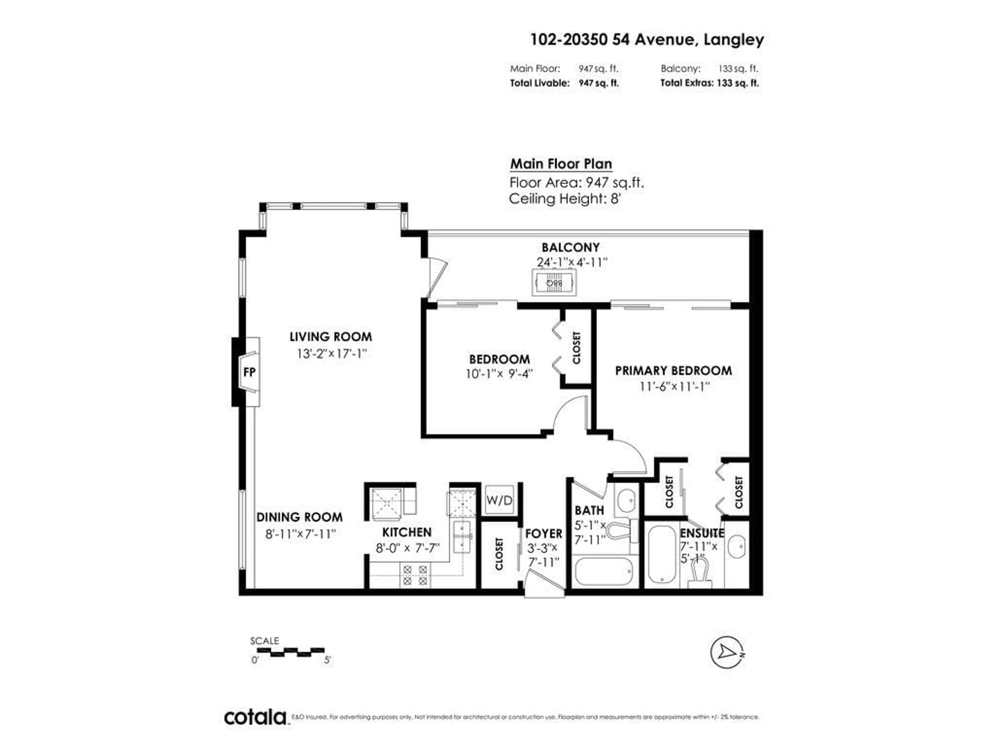 Floor plan for 102 20350 54 AVENUE, Langley British Columbia V3A8J4
