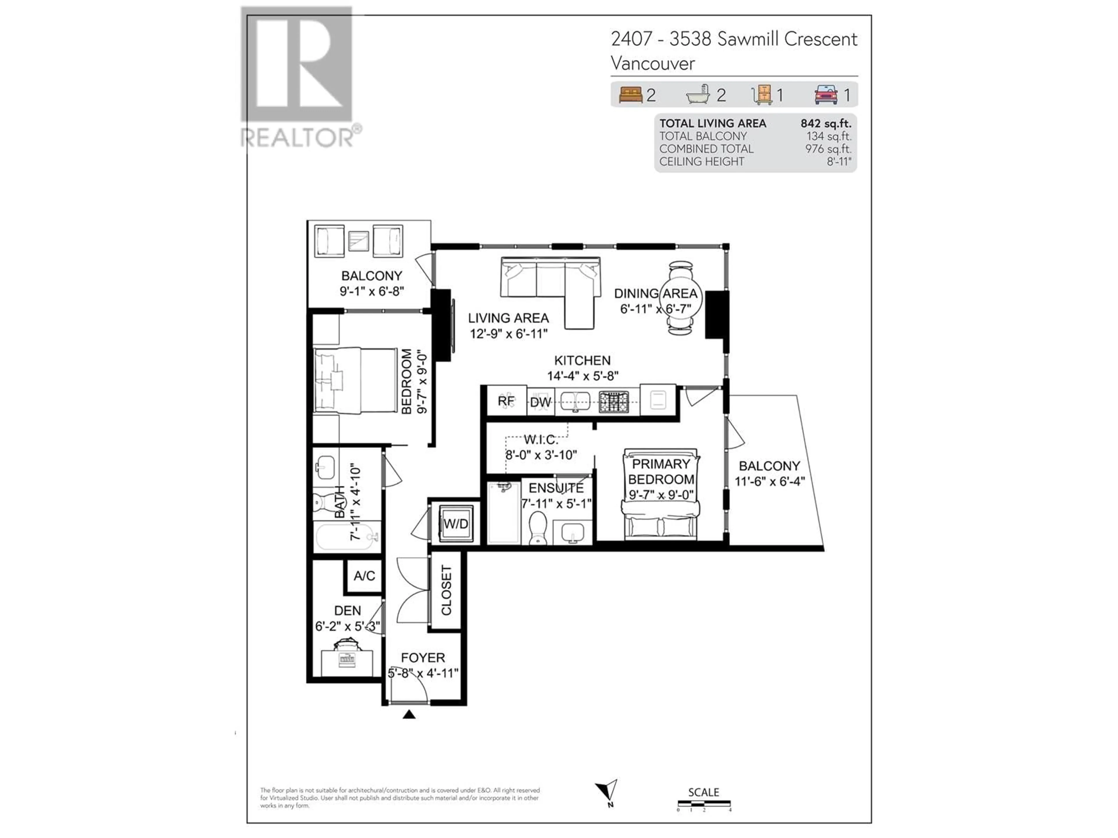 Floor plan for 2407 3538 SAWMILL CRESCENT, Vancouver British Columbia V5S0J8