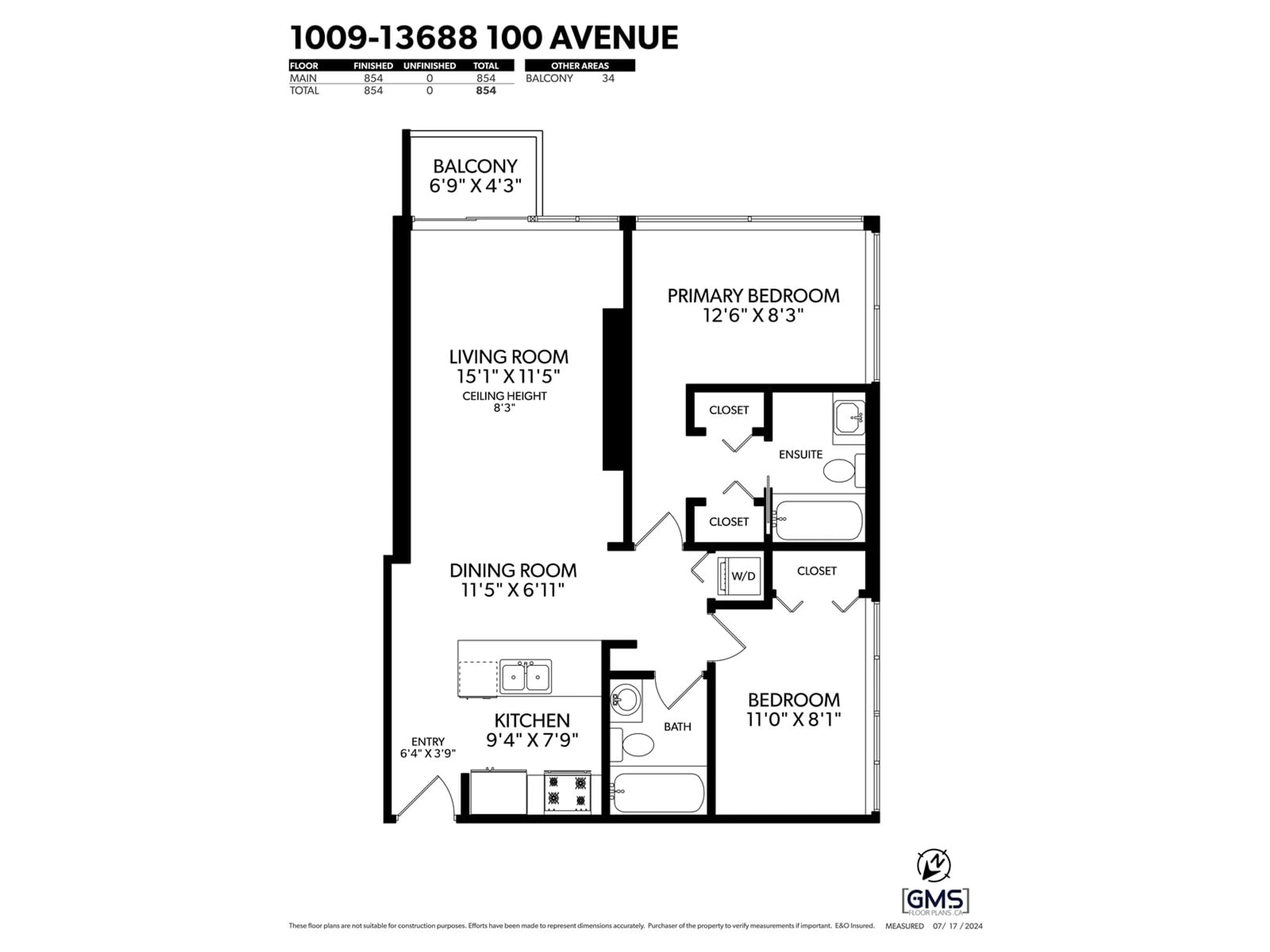 Floor plan for 1009 13688 100 AVENUE, Surrey British Columbia V3T0G5