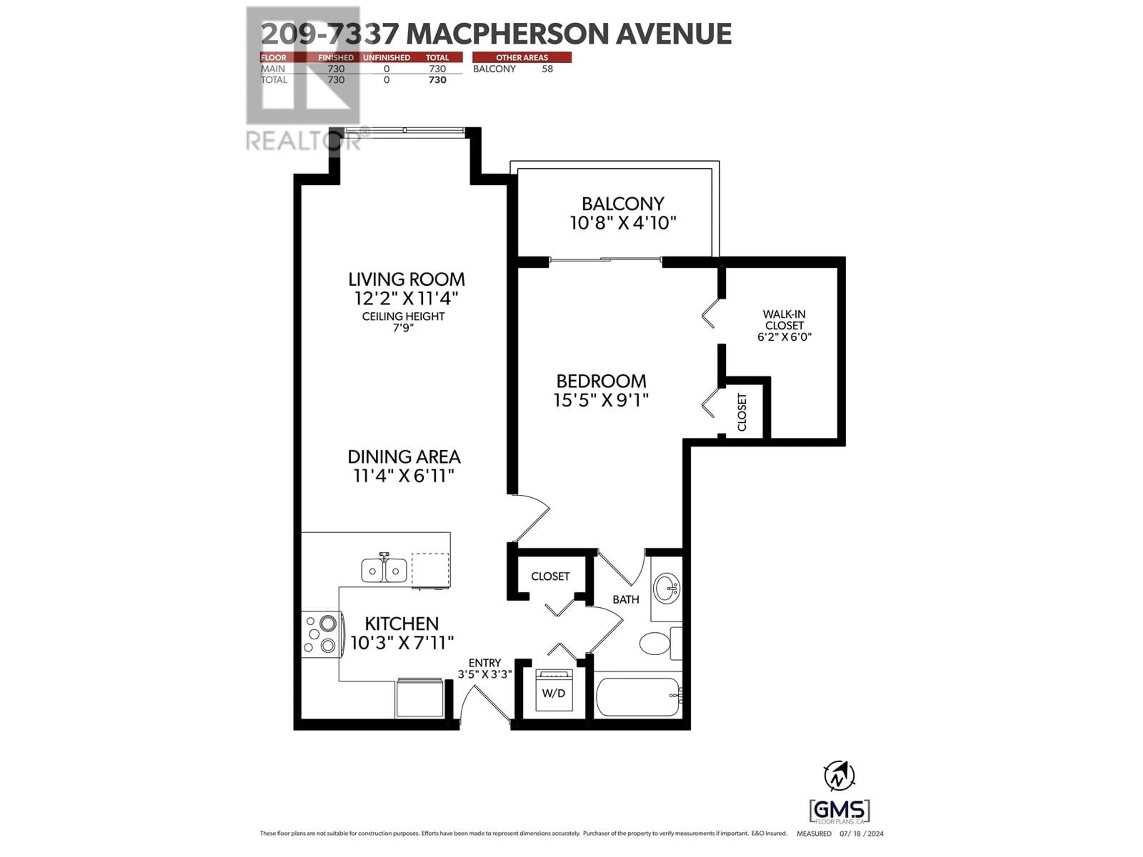 Floor plan for 209 7337 MACPHERSON AVENUE, Burnaby British Columbia V5J0A9