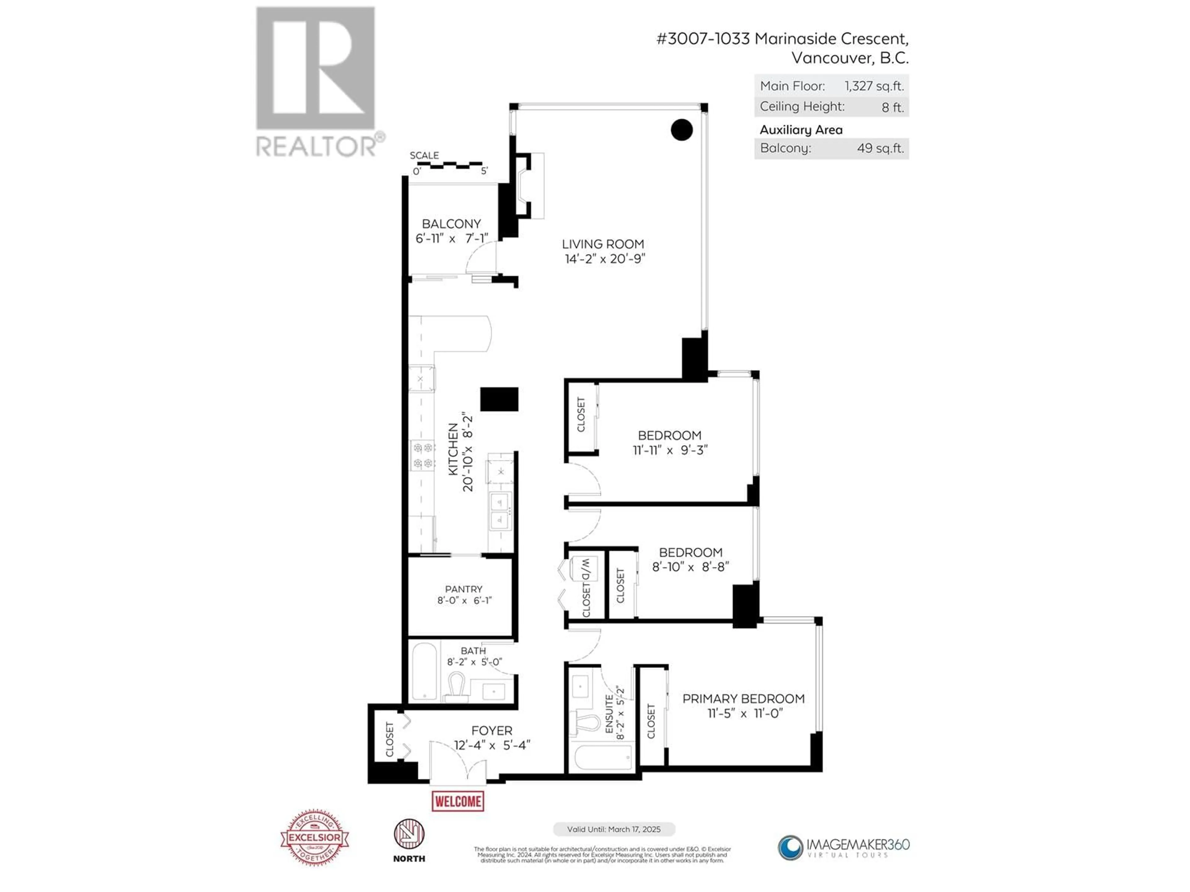 Floor plan for 3007 1033 MARINASIDE CRESCENT, Vancouver British Columbia V6Z3A3