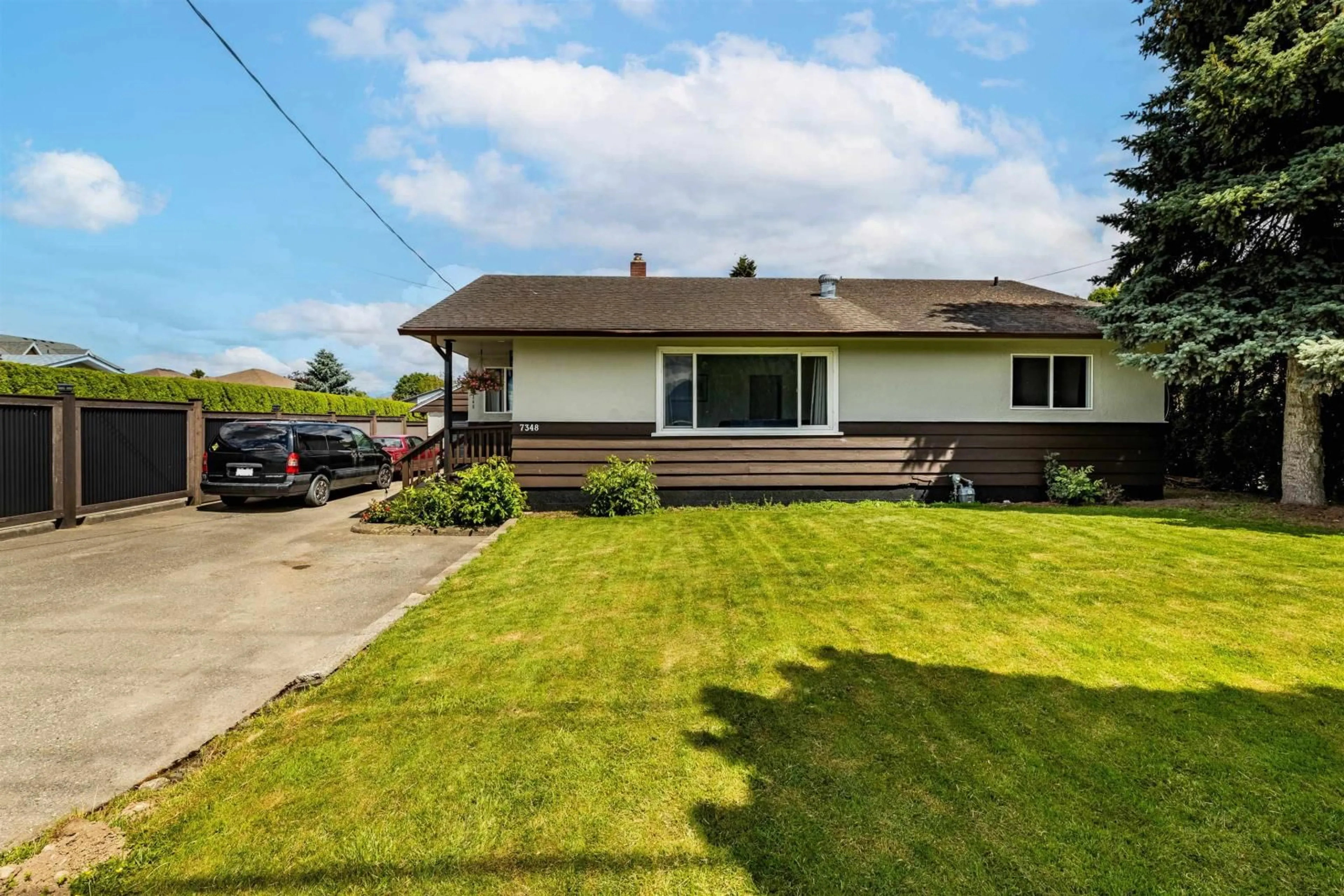 Frontside or backside of a home, the fenced backyard for 7348 EVANS ROAD, Chilliwack British Columbia V2R1L2