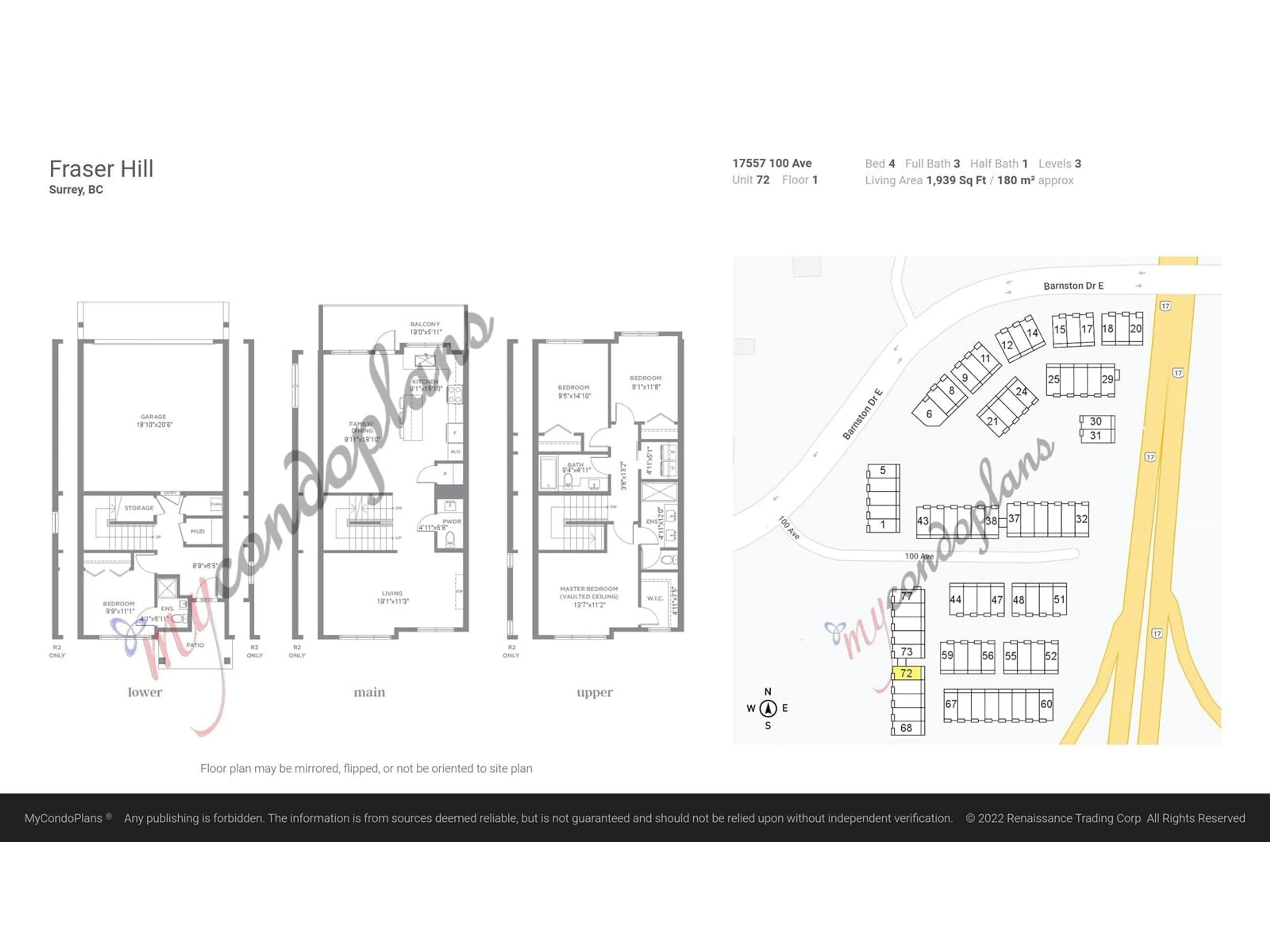 Floor plan for 72 17557 100 AVENUE, Surrey British Columbia V4N6V5