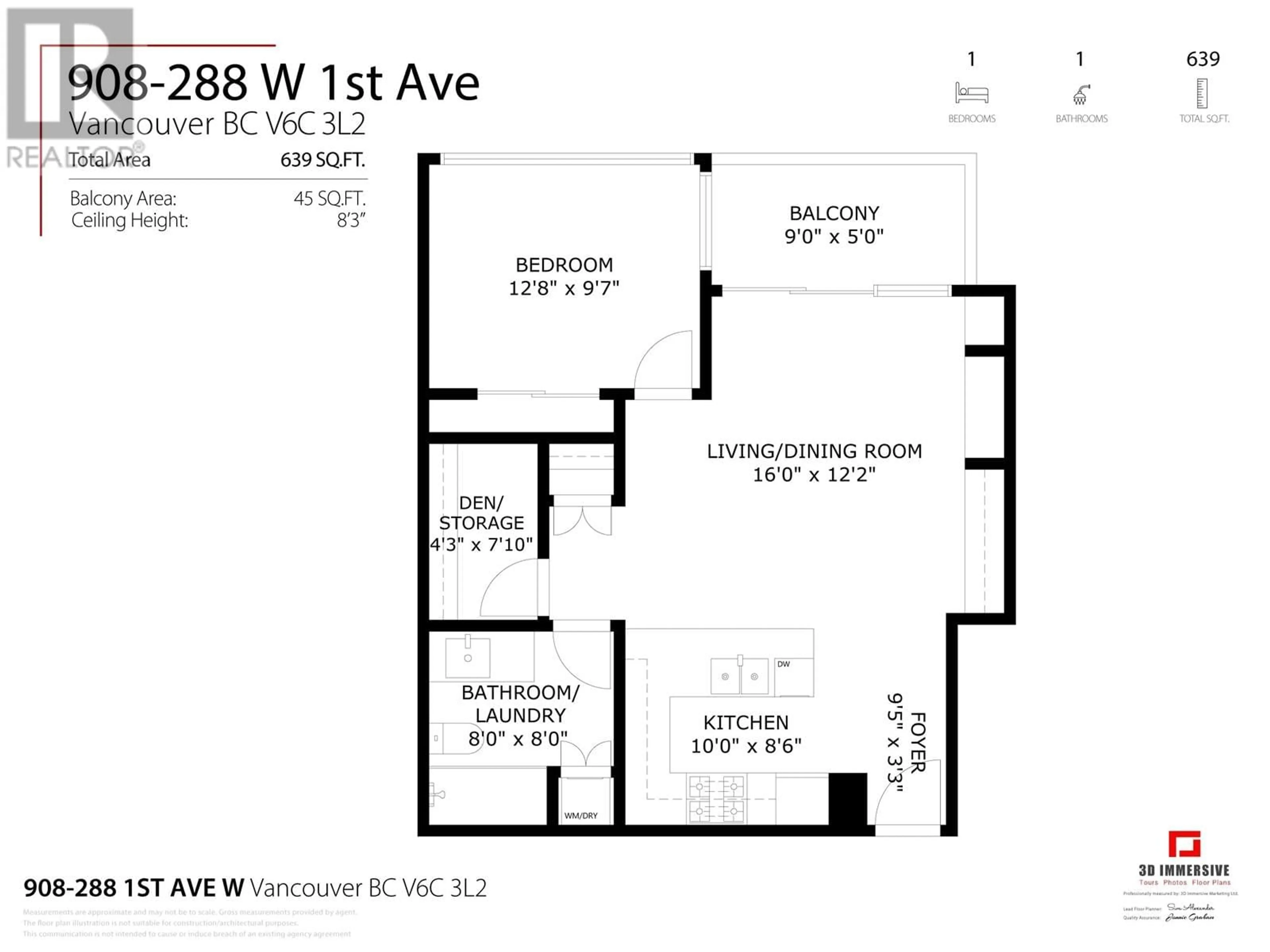 Floor plan for 908 288 W 1 AVENUE, Vancouver British Columbia V5Y3T2