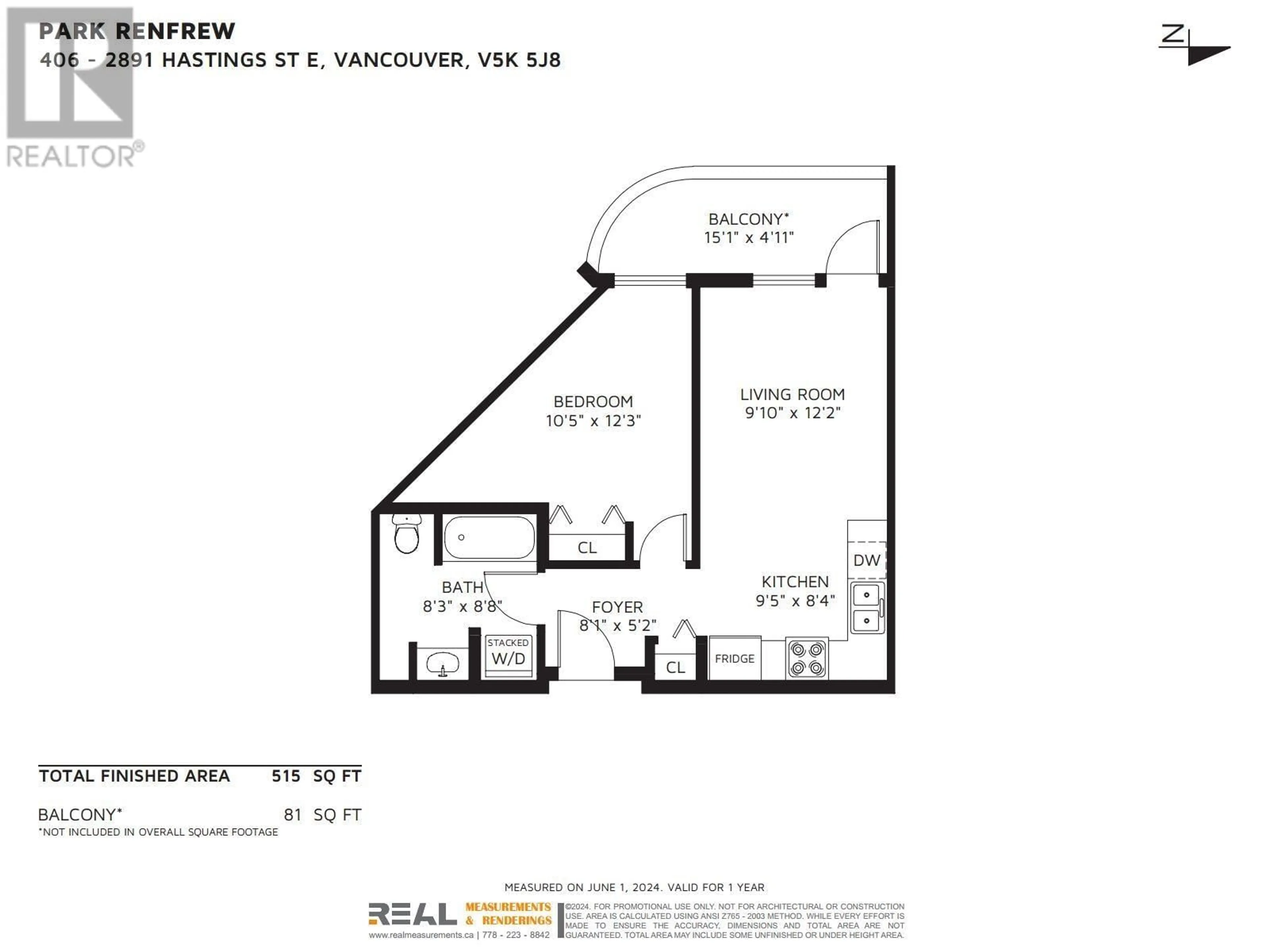 Floor plan for 406 2891 E HASTINGS STREET, Vancouver British Columbia V5K5J8