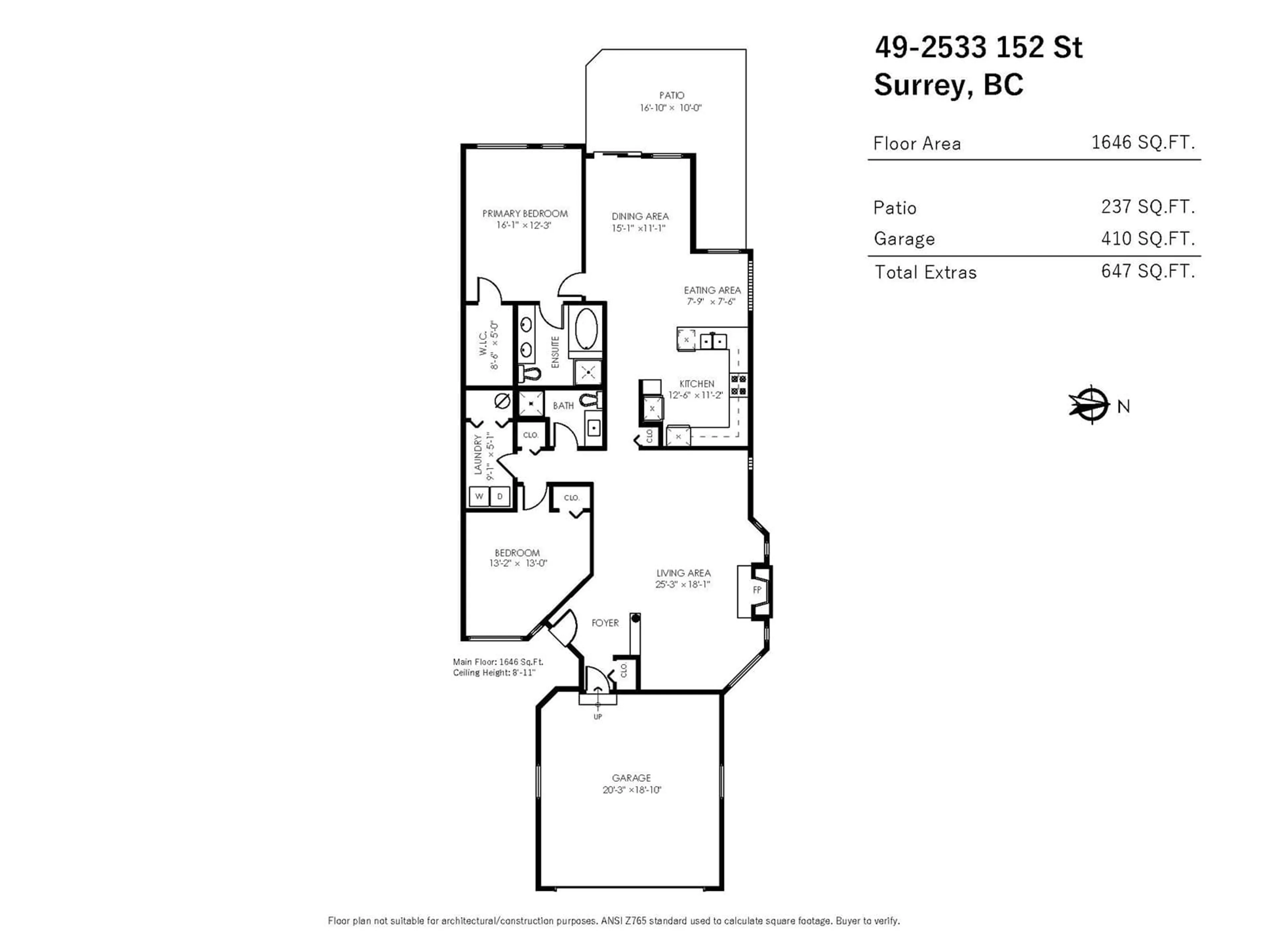 Floor plan for 49 2533 152 STREET, Surrey British Columbia V4P1N4