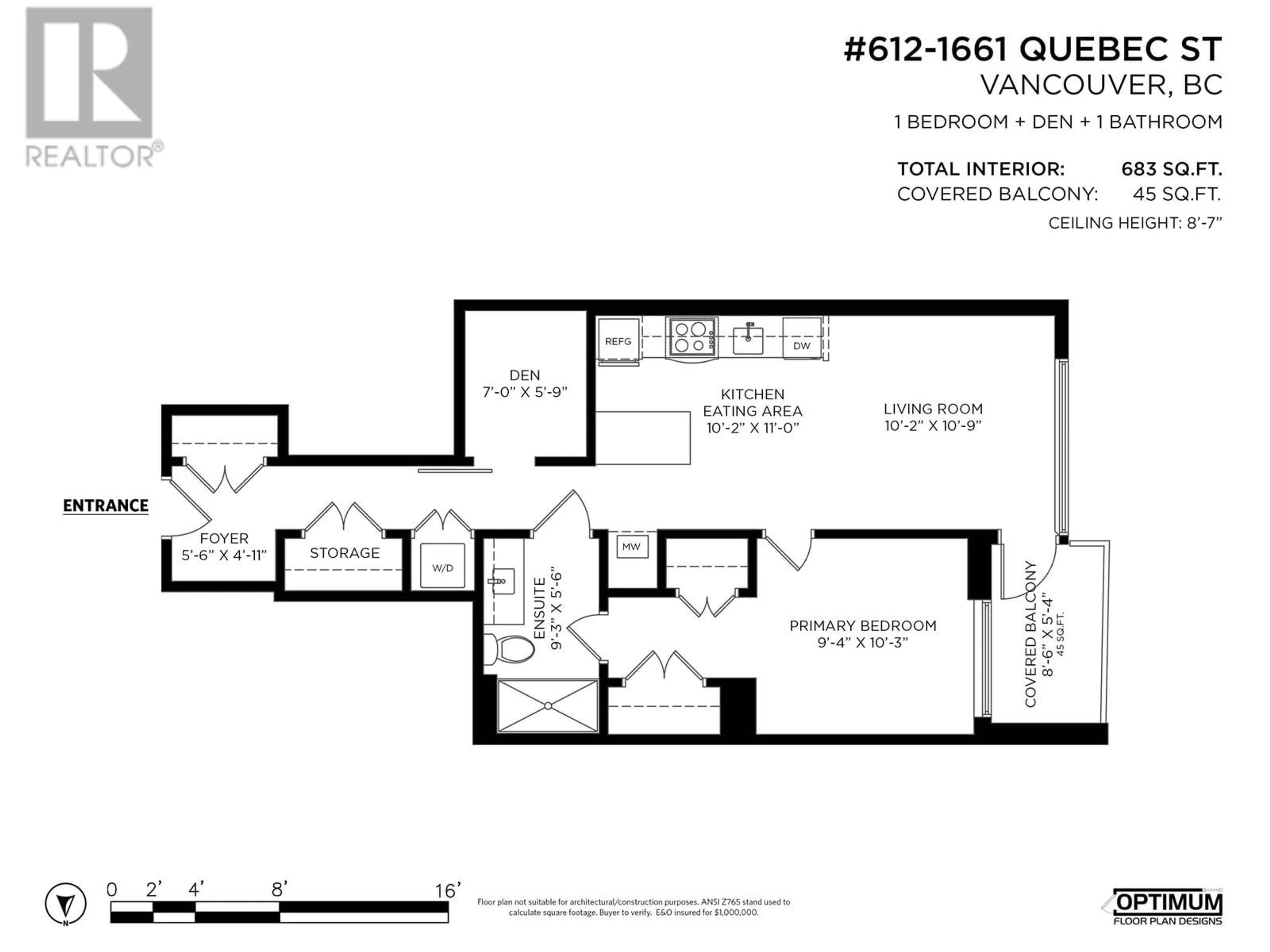 Floor plan for 612 1661 QUEBEC STREET, Vancouver British Columbia V6A0H2