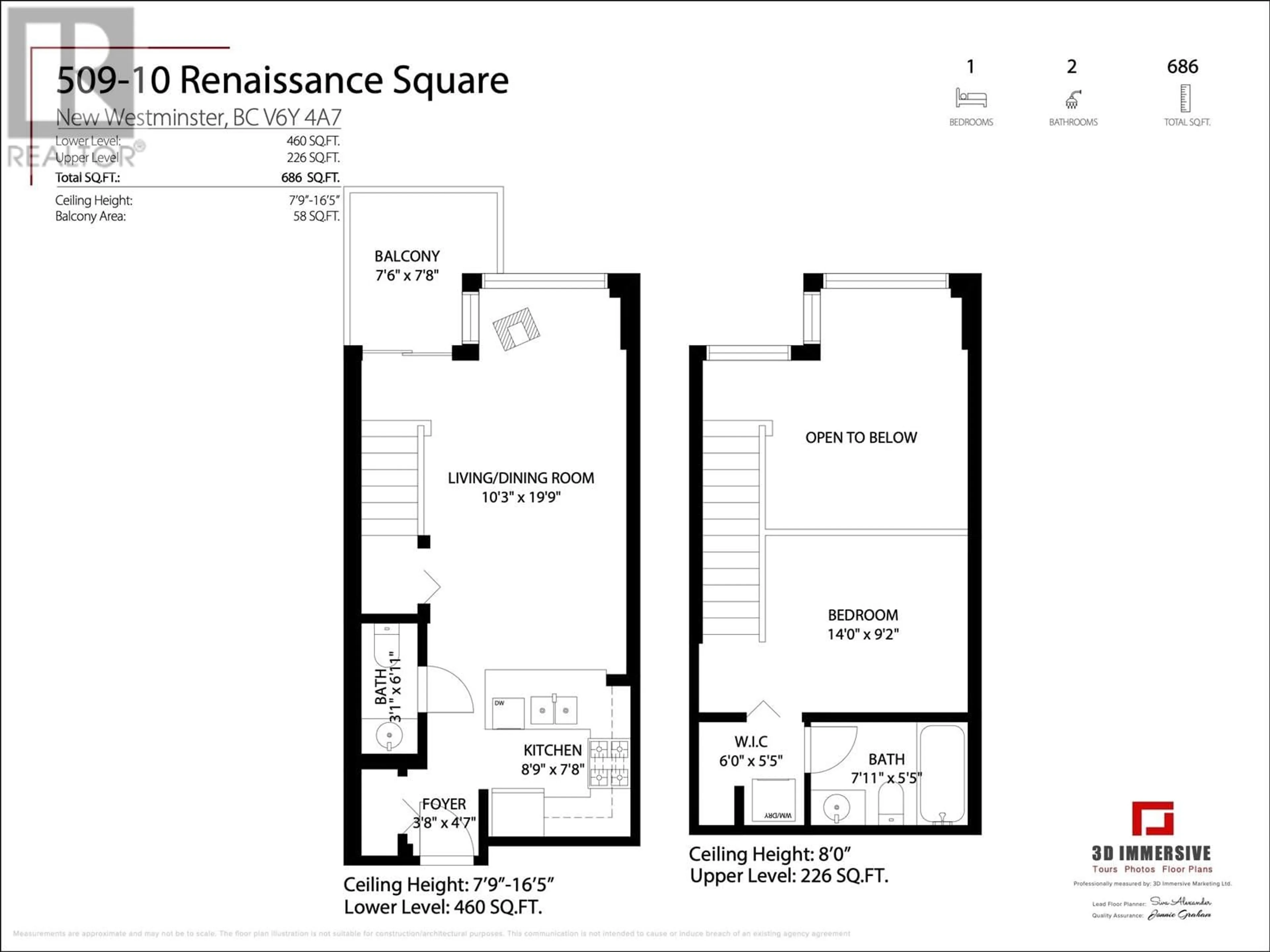 Floor plan for 509 10 RENAISSANCE SQUARE, New Westminster British Columbia V3M7B1