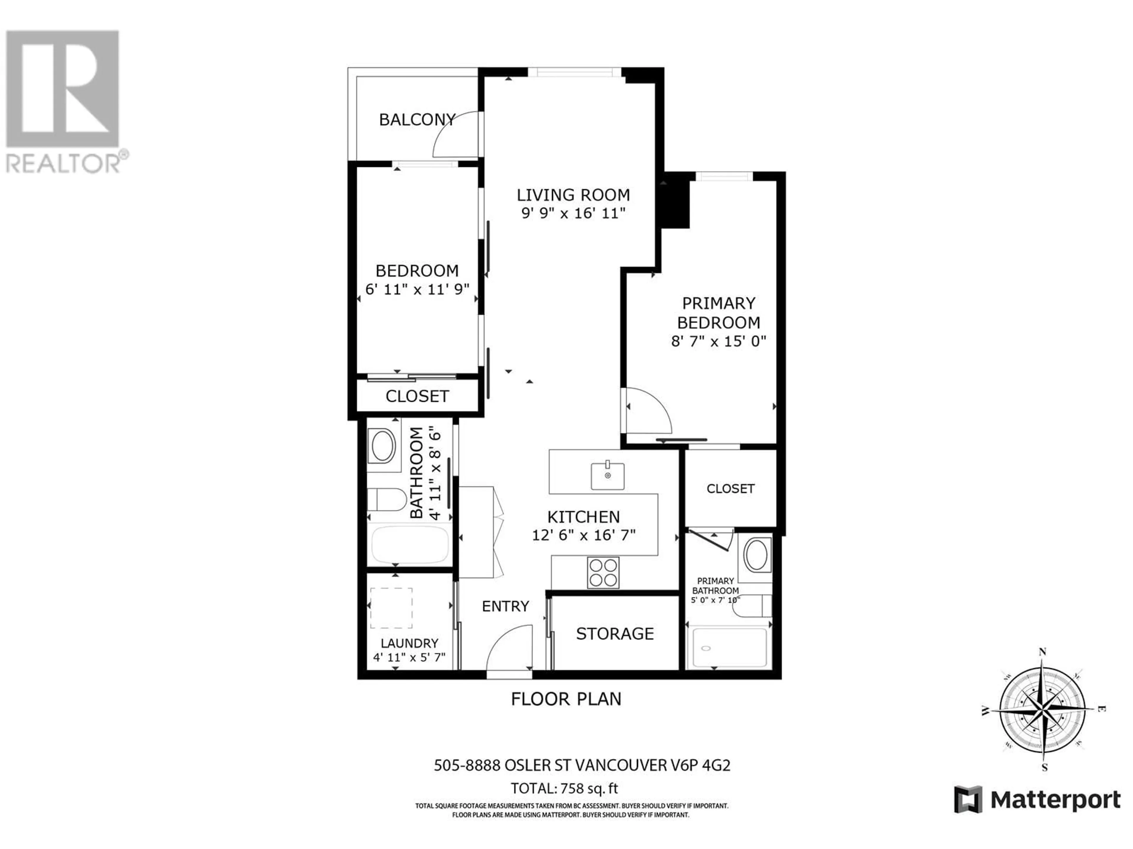 Floor plan for 505 8888 OSLER STREET, Vancouver British Columbia V6P4G2