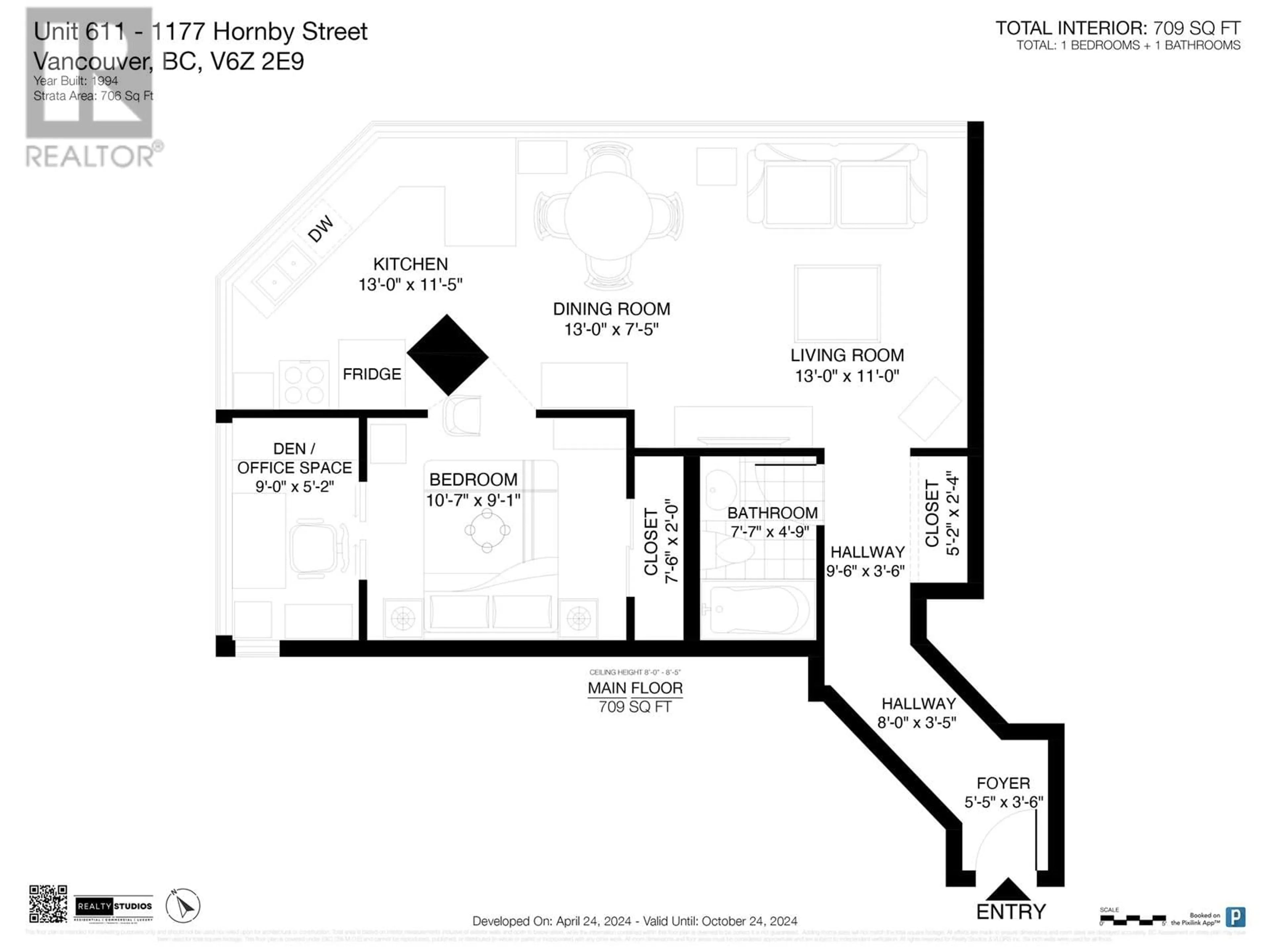 Floor plan for 611 1177 HORNBY STREET, Vancouver British Columbia V6Z2E9