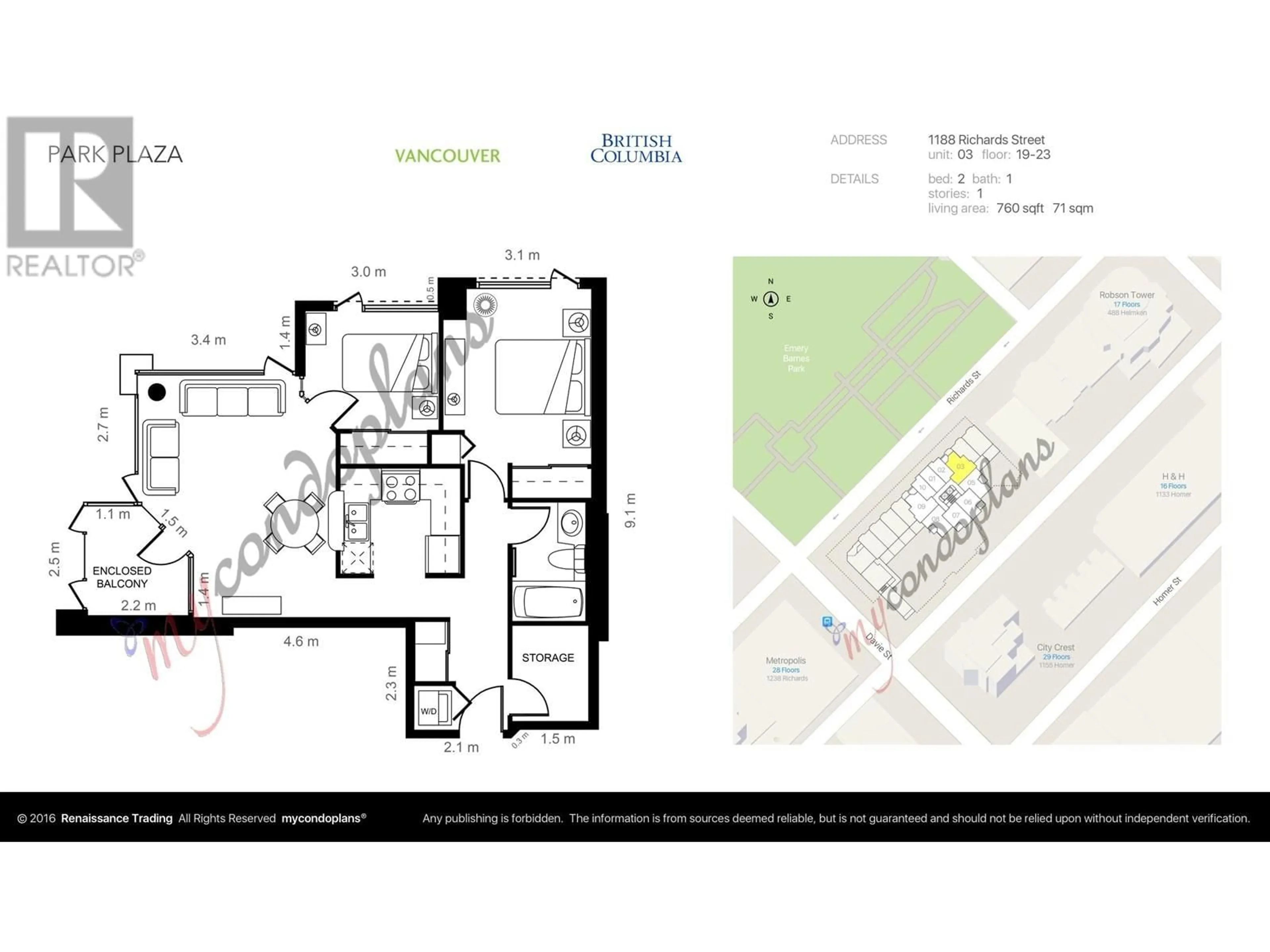 Floor plan for 2203 1188 RICHARDS STREET, Vancouver British Columbia V6B3E6