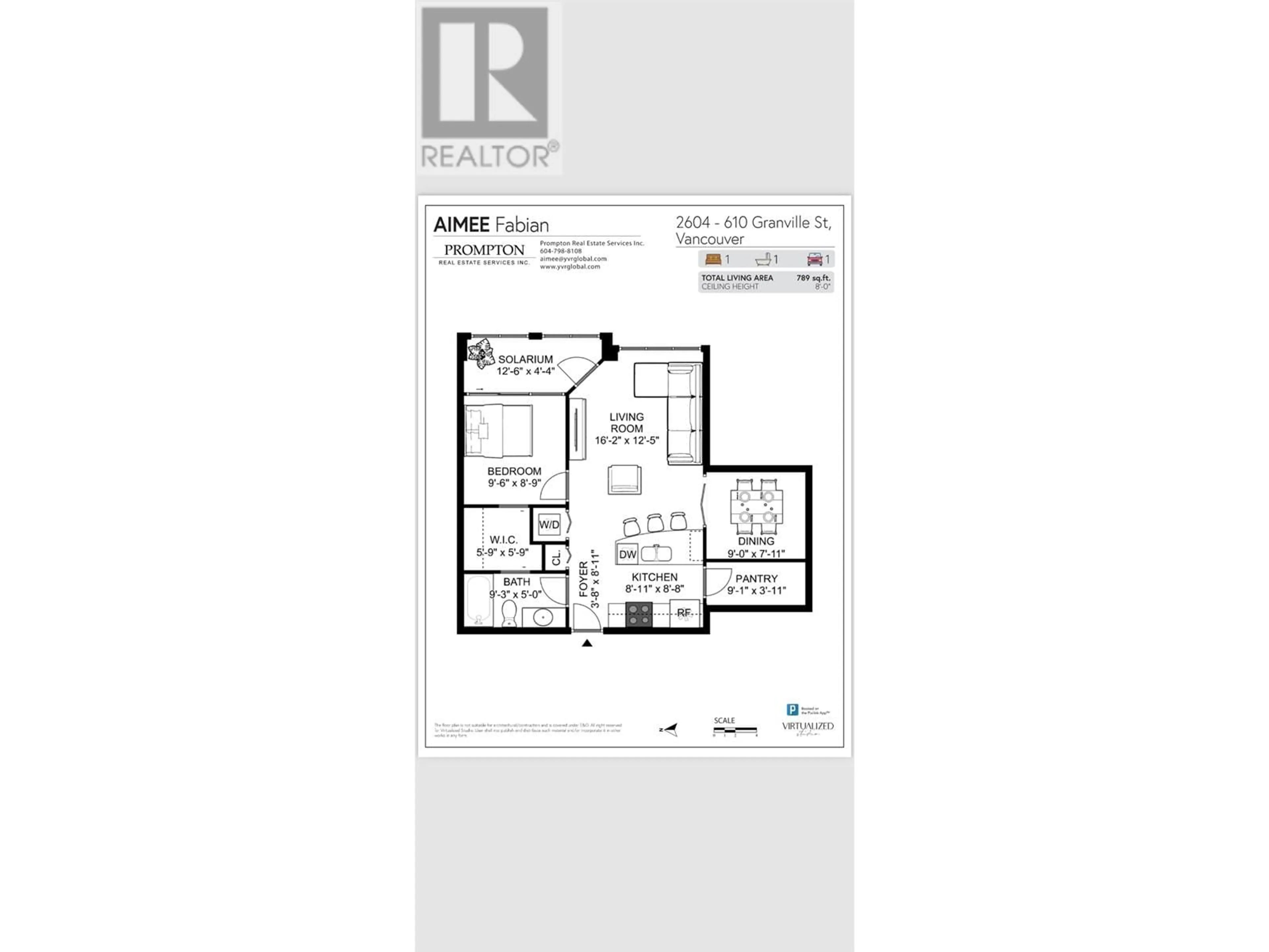 Floor plan for 2604 610 GRANVILLE STREET, Vancouver British Columbia V6C3T3