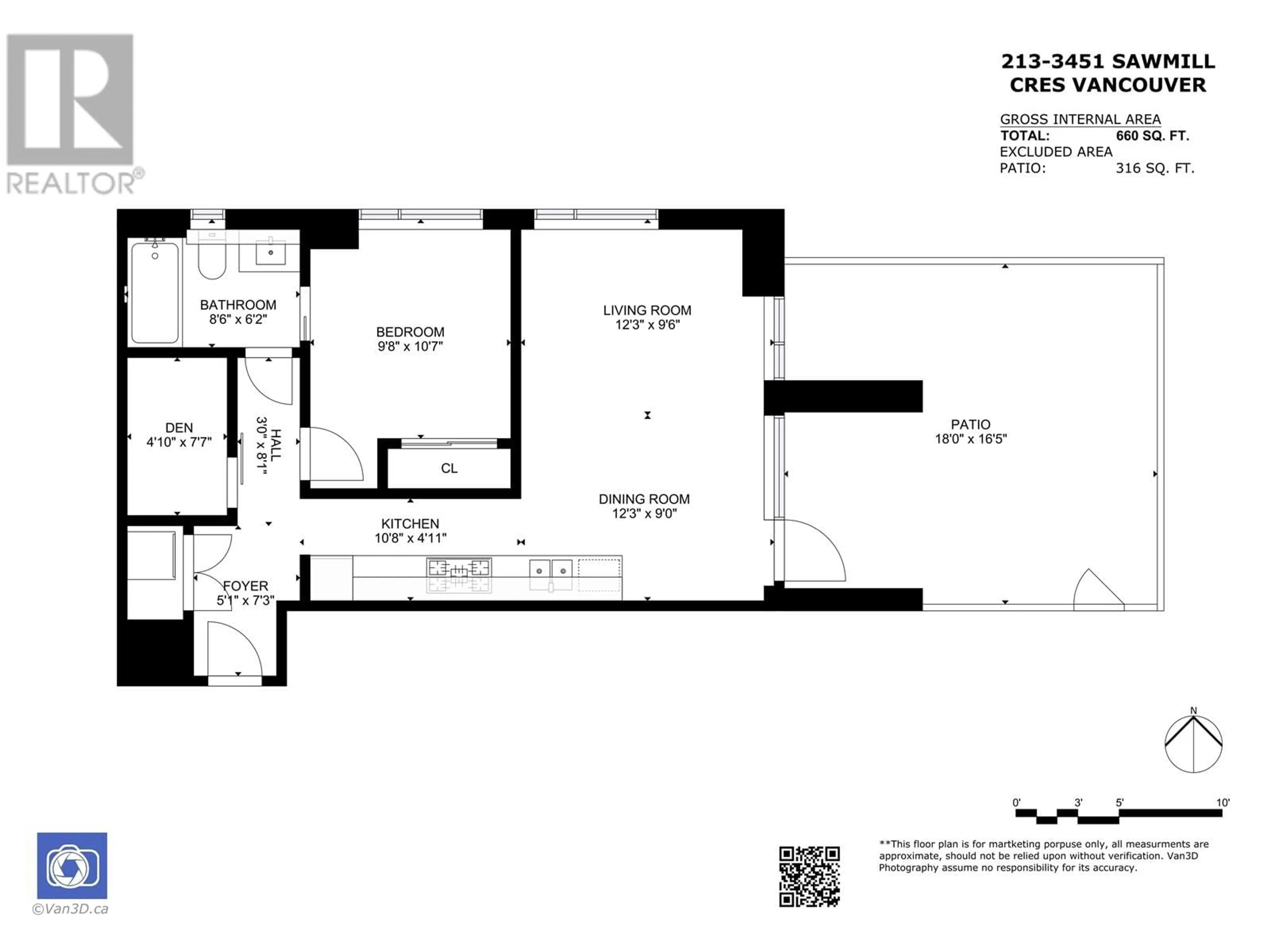 Floor plan for 213 3451 SAWMILL CRESCENT, Vancouver British Columbia V5S0H3