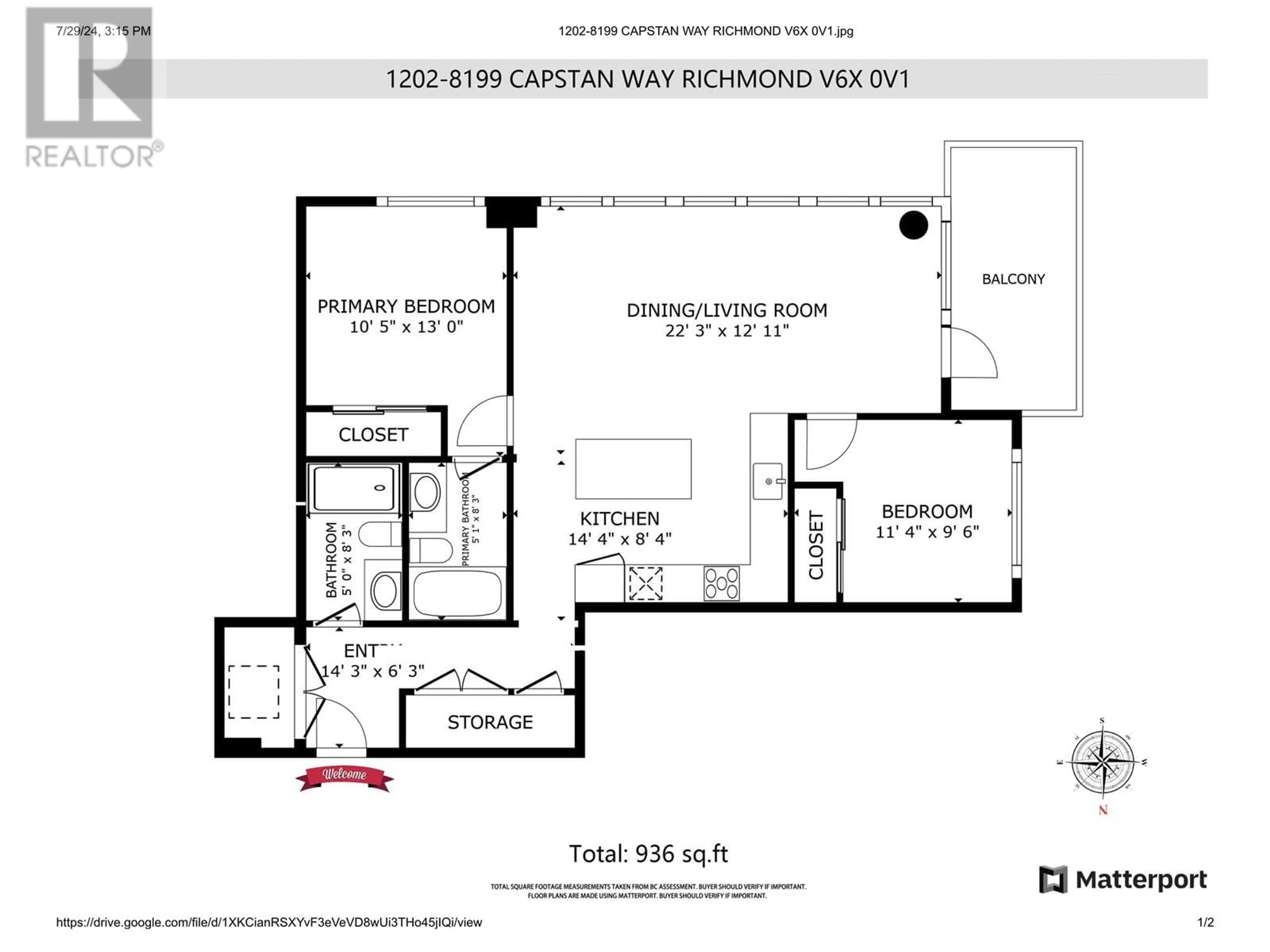 Floor plan for 1202 8199 CAPSTAN WAY, Richmond British Columbia V6X0V1