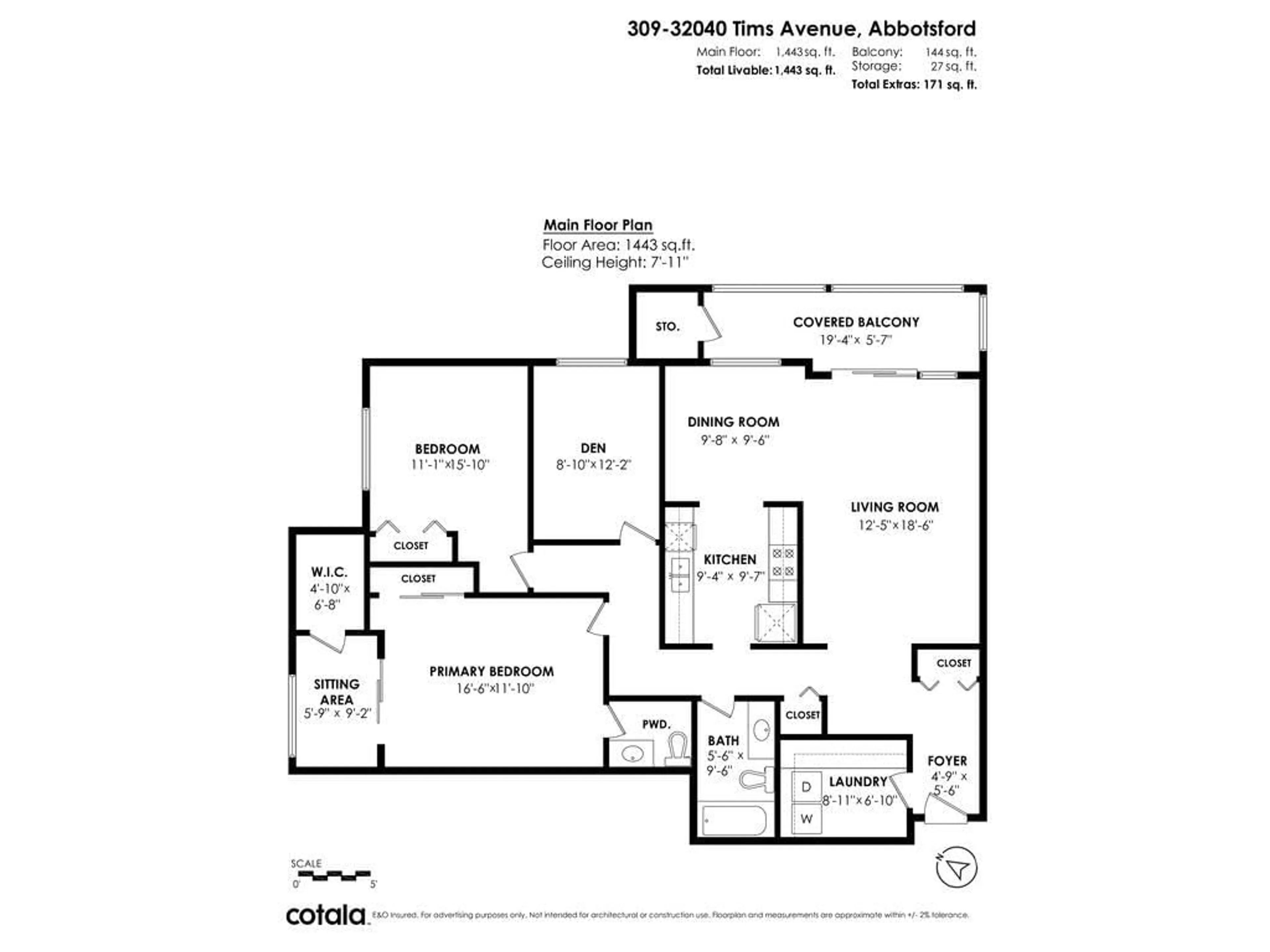 Floor plan for 309 32040 TIMS AVENUE, Abbotsford British Columbia V2T2H2